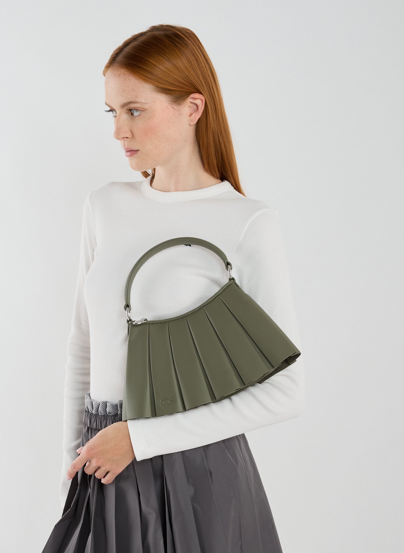 Petit sac Lenglen plissé en cuir LACOSTE Kaki