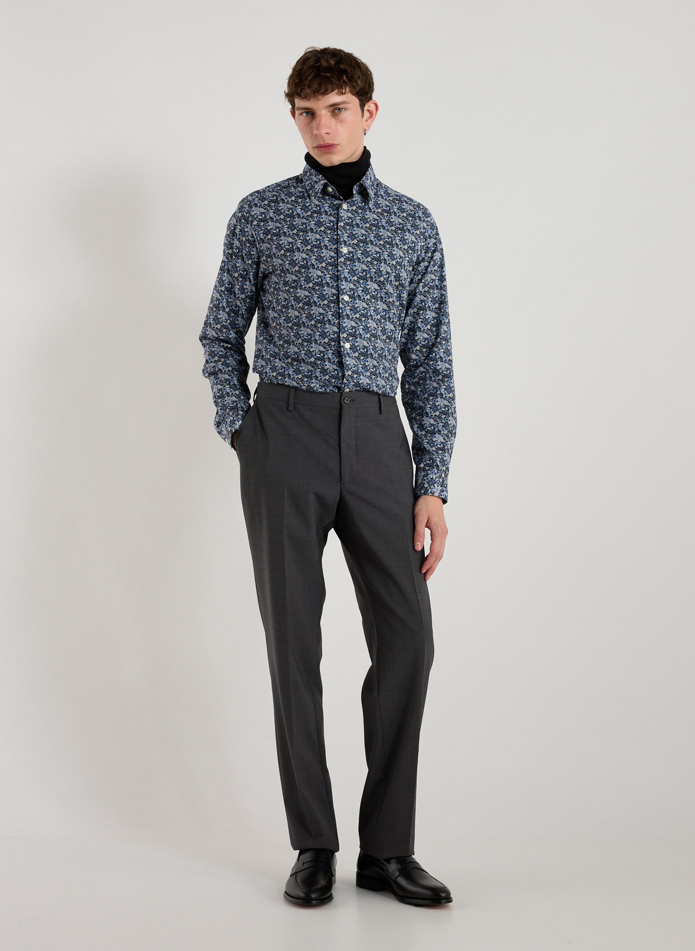 Floral straight cotton shirt AU PRINTEMPS PARIS Blue