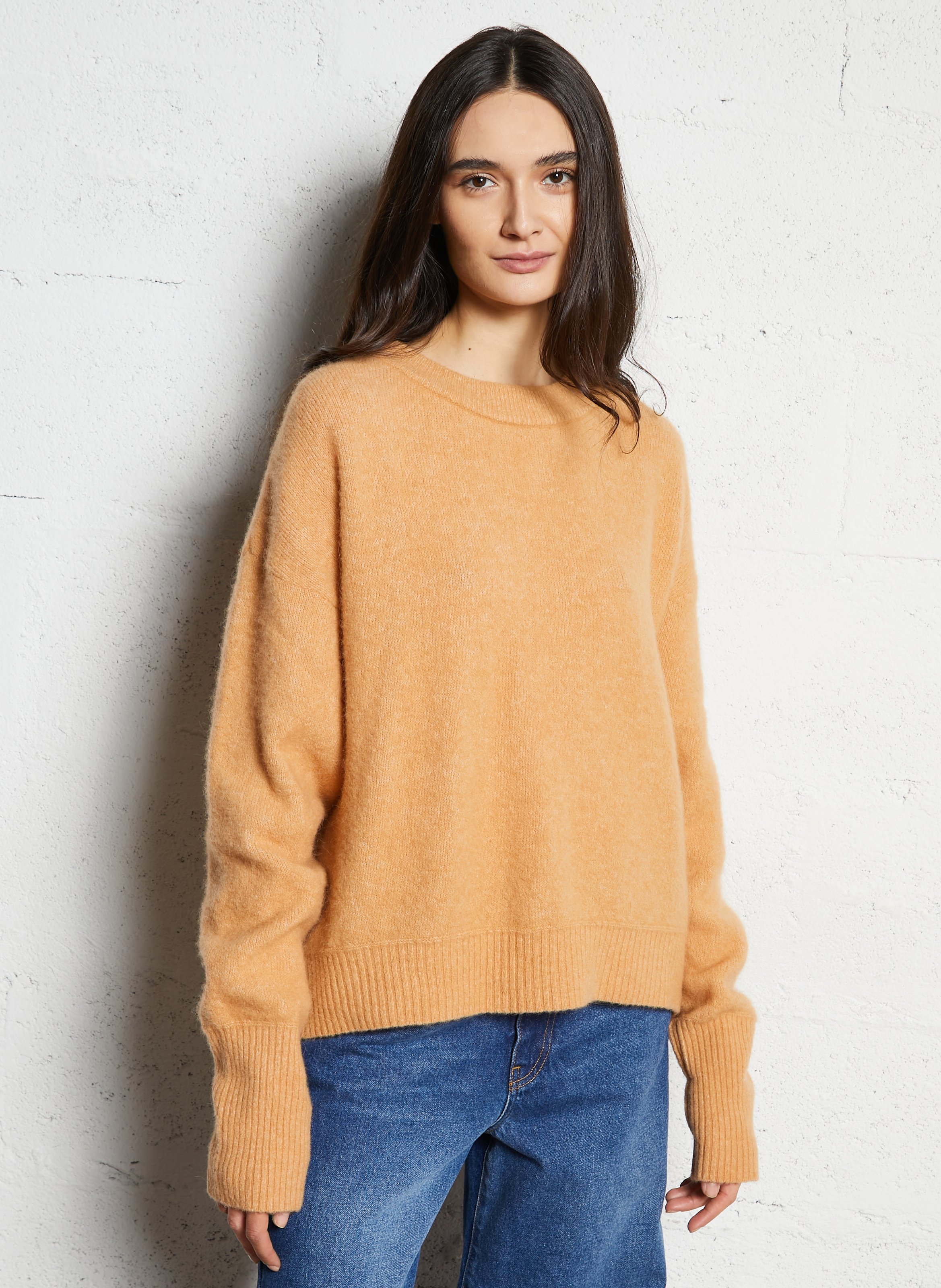 Pull ample col rond en laine mélangée vitow  Noisette chine