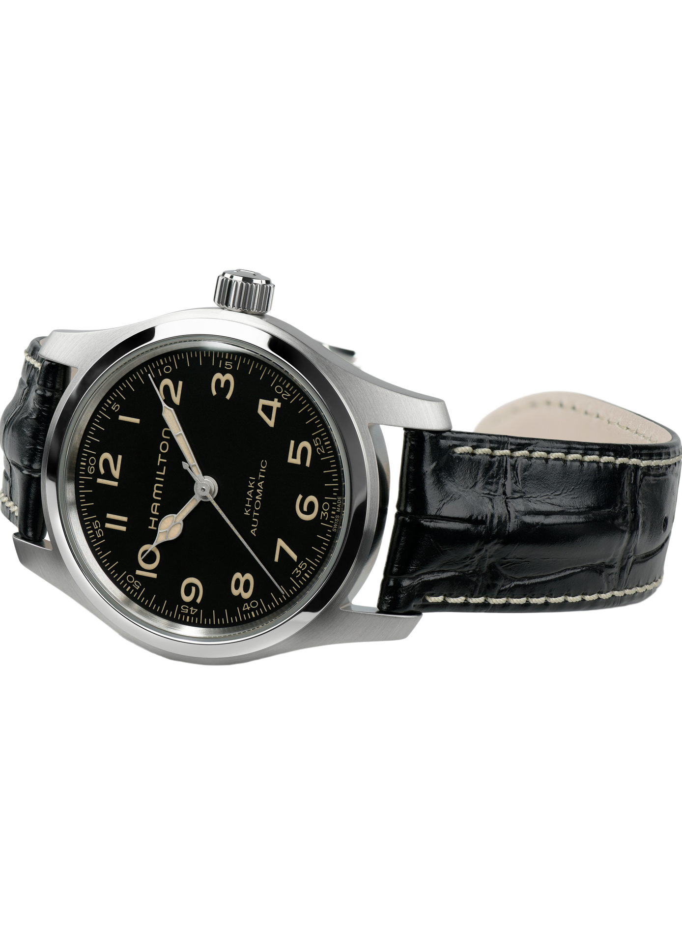 Montre automatique en cuir et acier inoxydable HAMILTON Noir