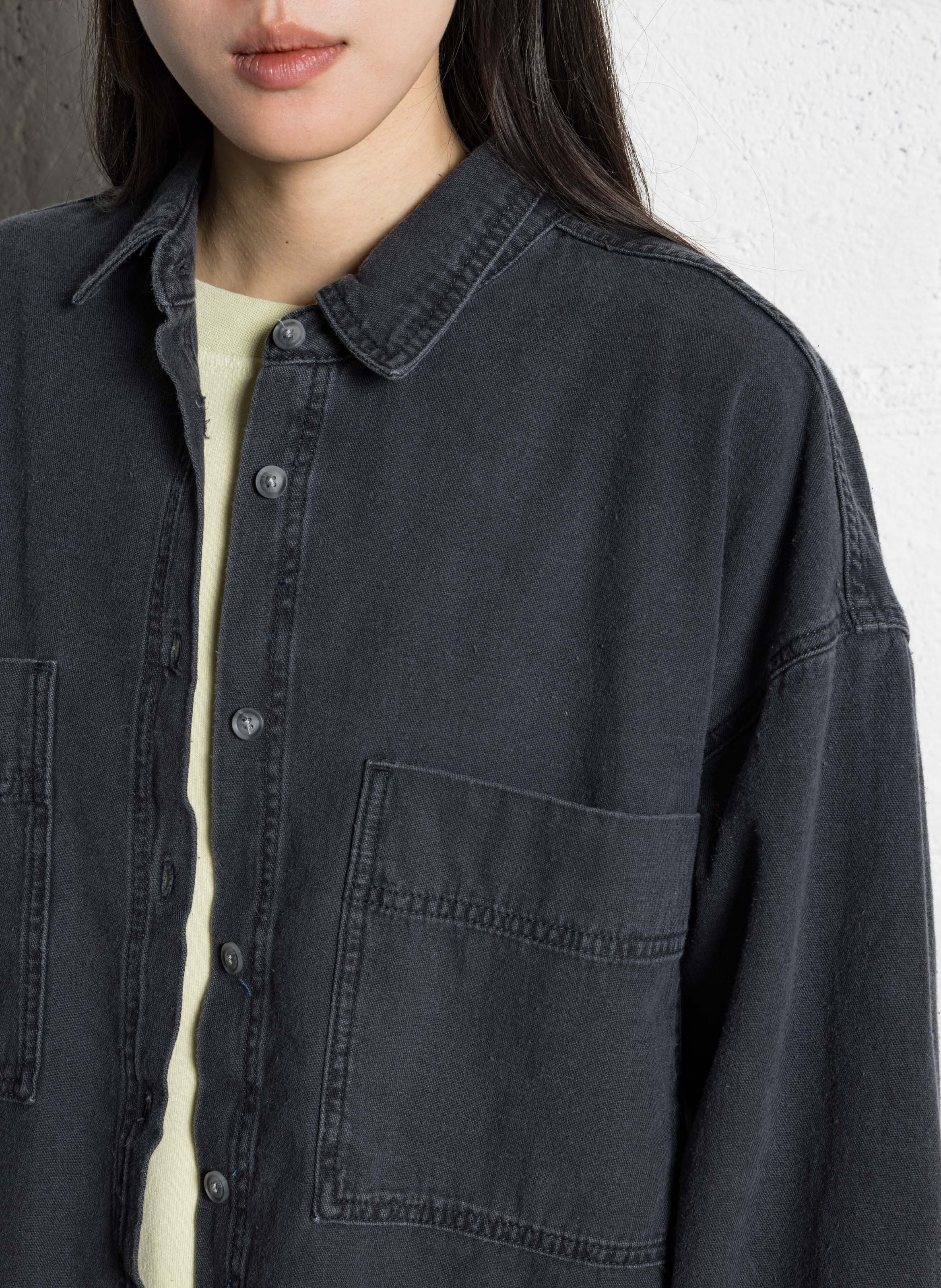 Chemise ample boutonnée en denim jazy AMERICAN VINTAGE Noir