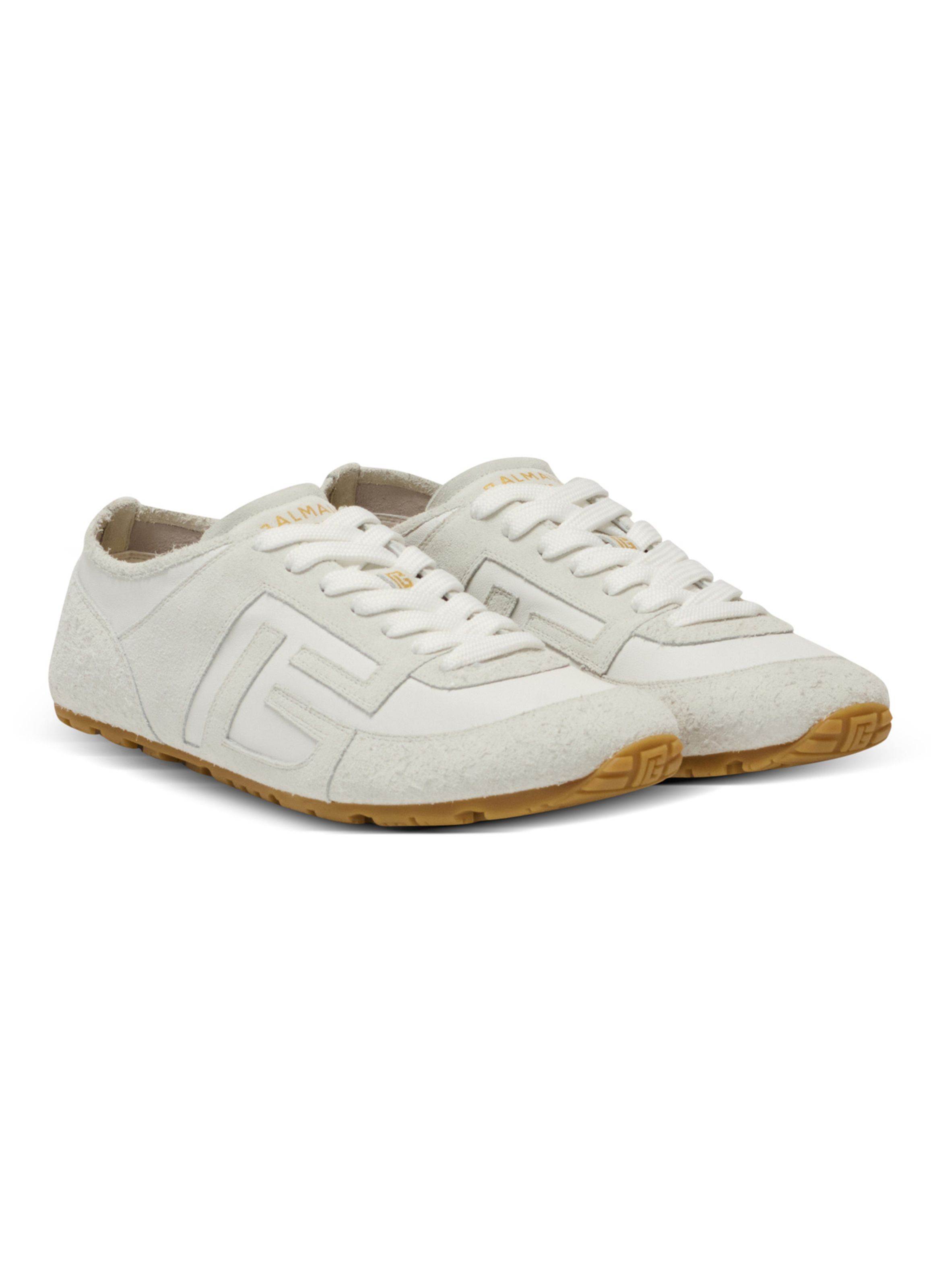 Baskets racer 45 en daim et agneau BALMAIN Blanc