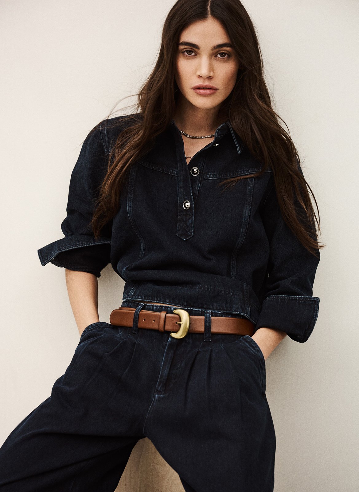 Top droit col classique en coton tavy BA&SH Bleu