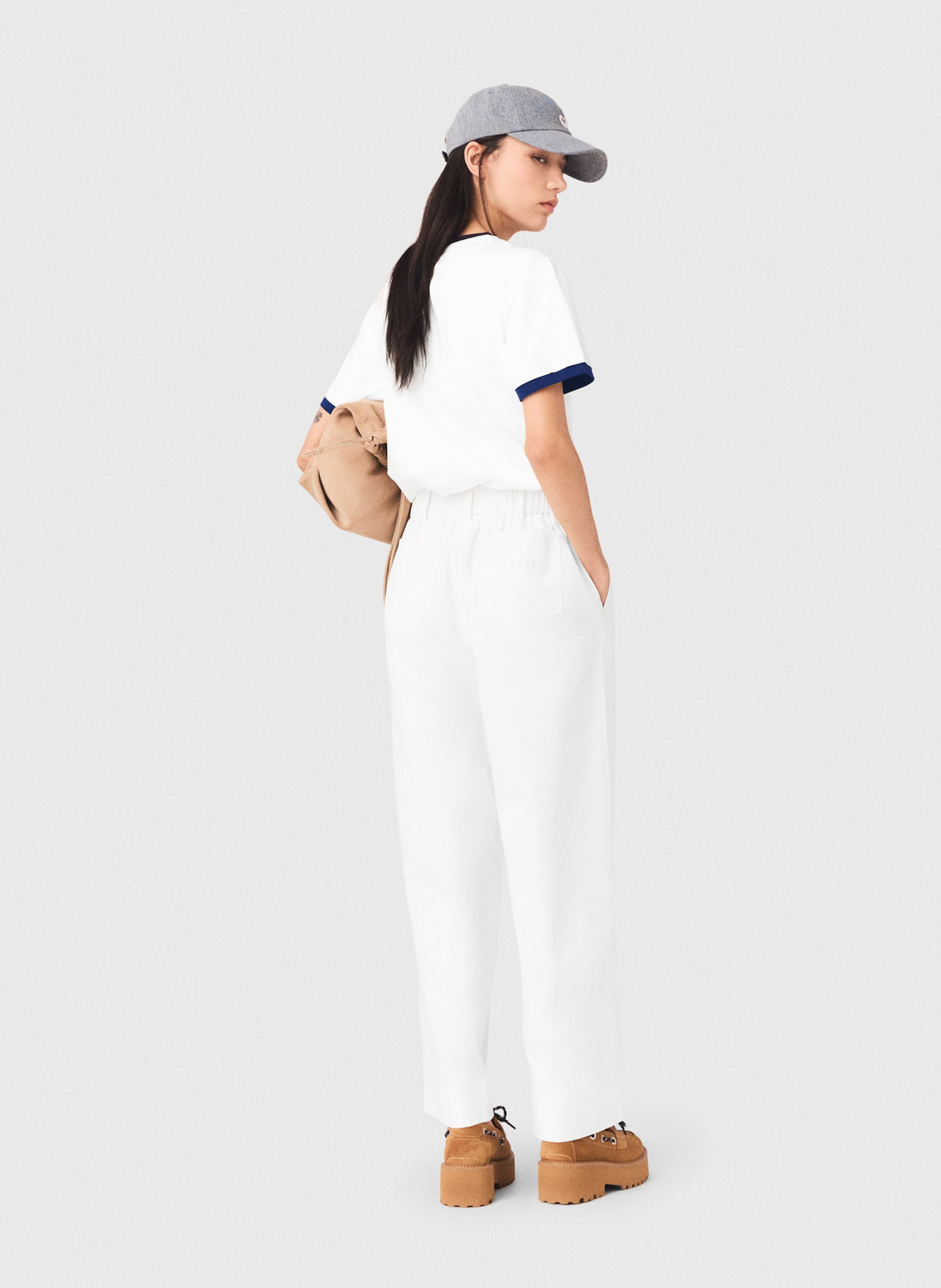 Tee-shirt droit col rond en coton MAJE Blanc