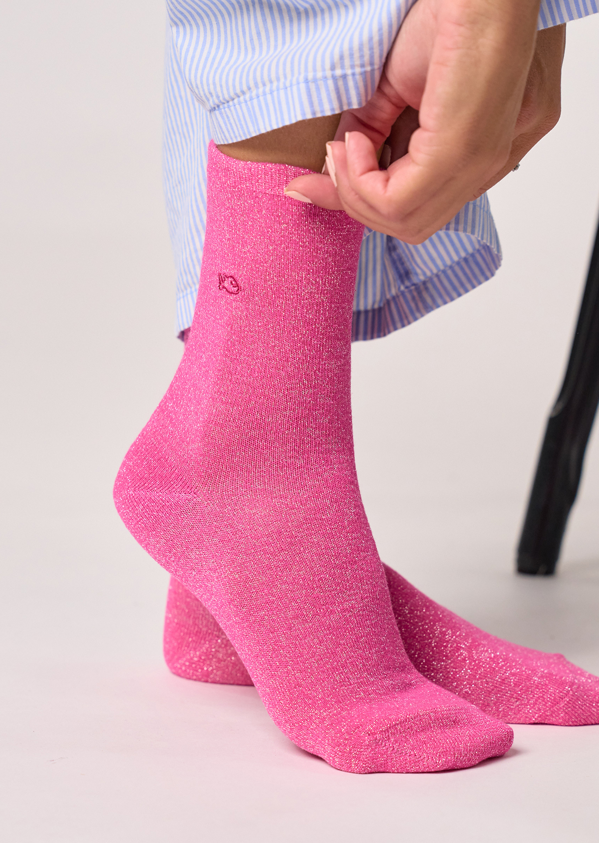 Chaussettes pailletées en coton peigné unies BILLYBELT Rose