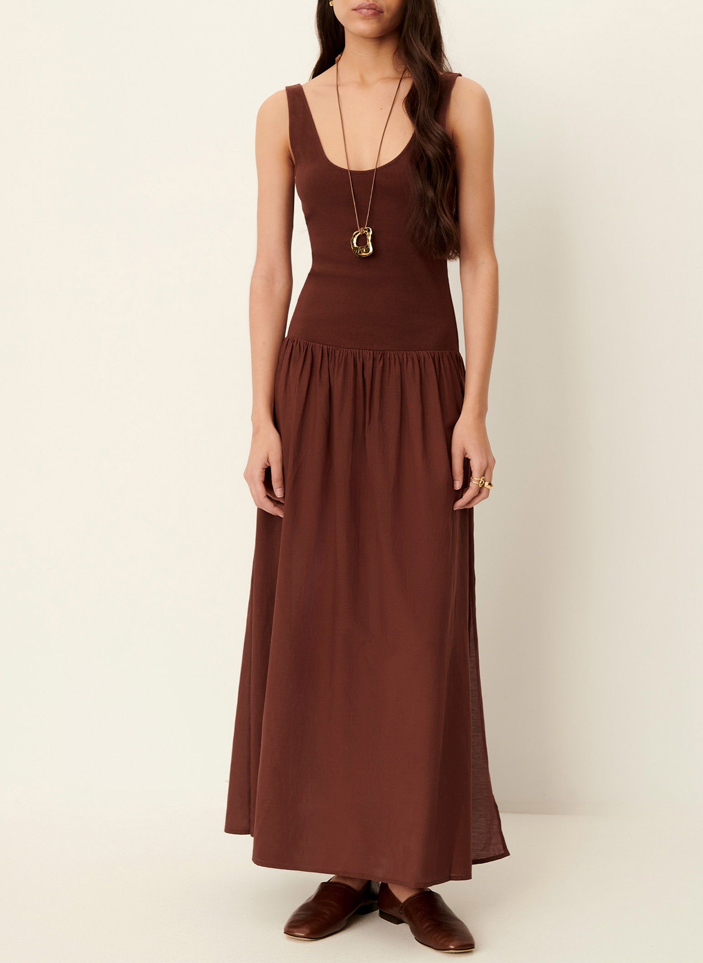 Robe longue évasée en coton mélangé solao SESSUN Marron