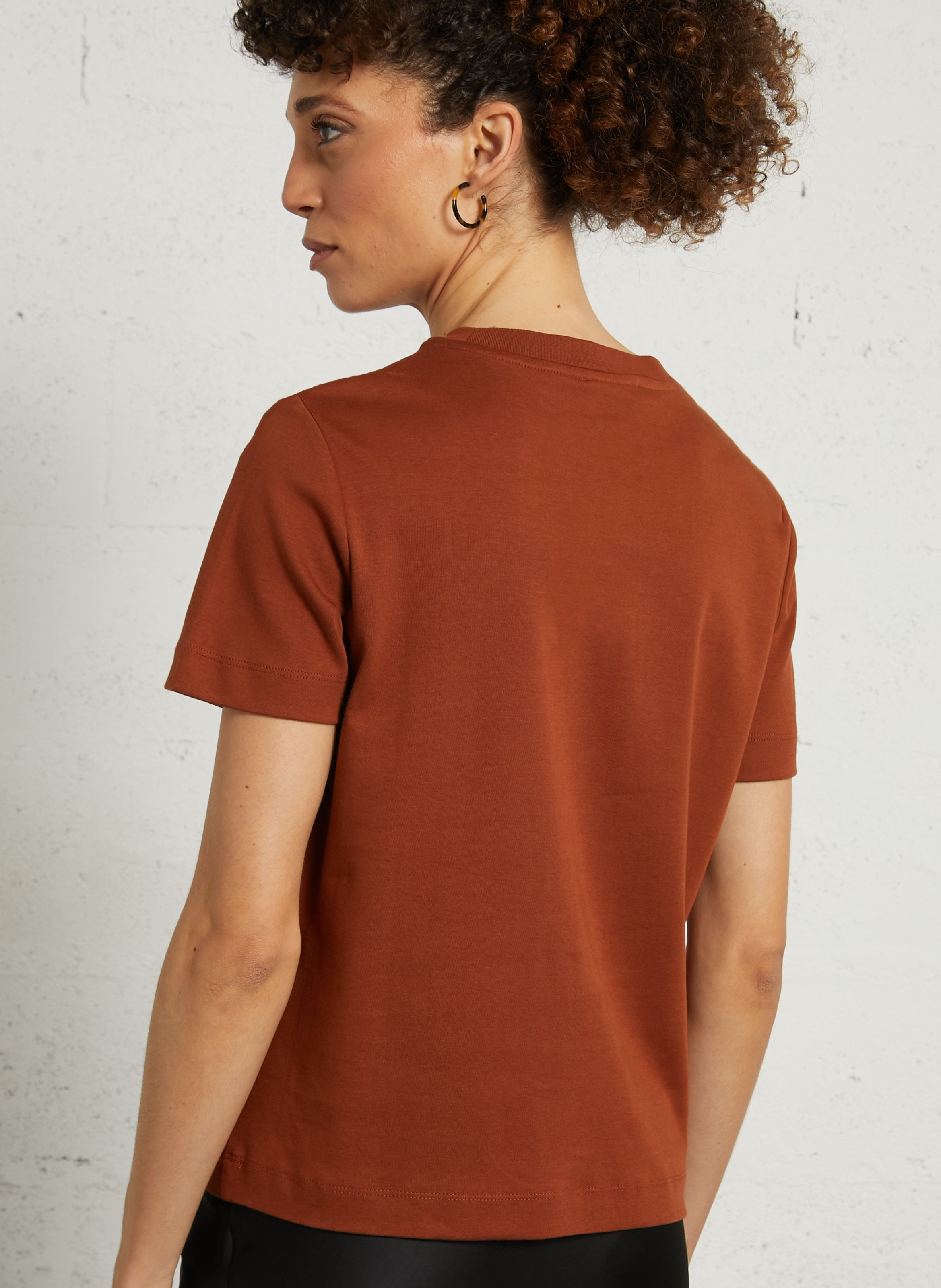 Tee-shirt droit col rond en coton leni MAISON 123 Beige