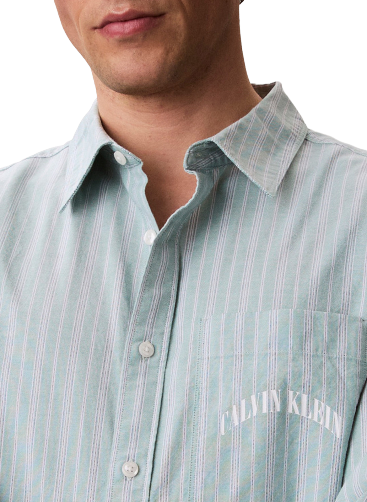 Chemise droite rayée en coton mélangé CALVIN KLEIN Vert