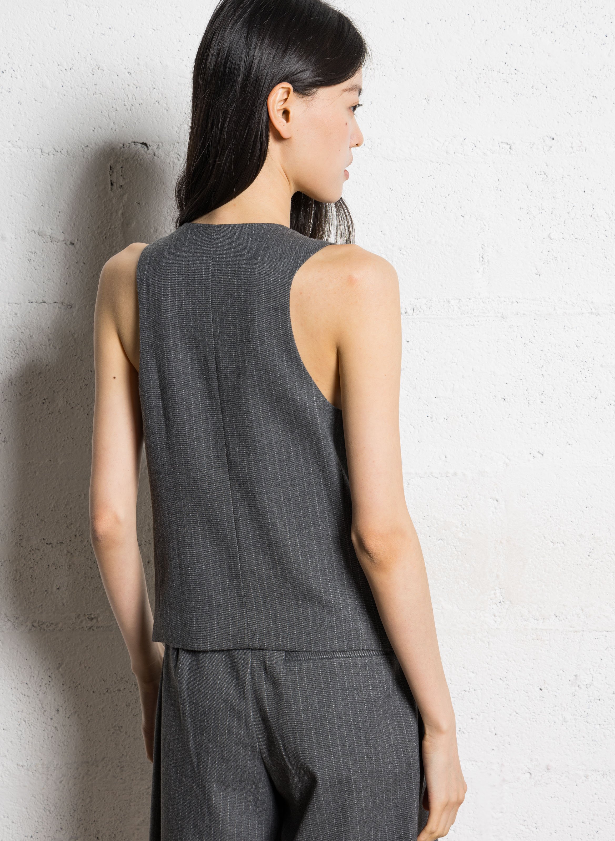 Gilet ajusté col v à rayures IKKS Gris