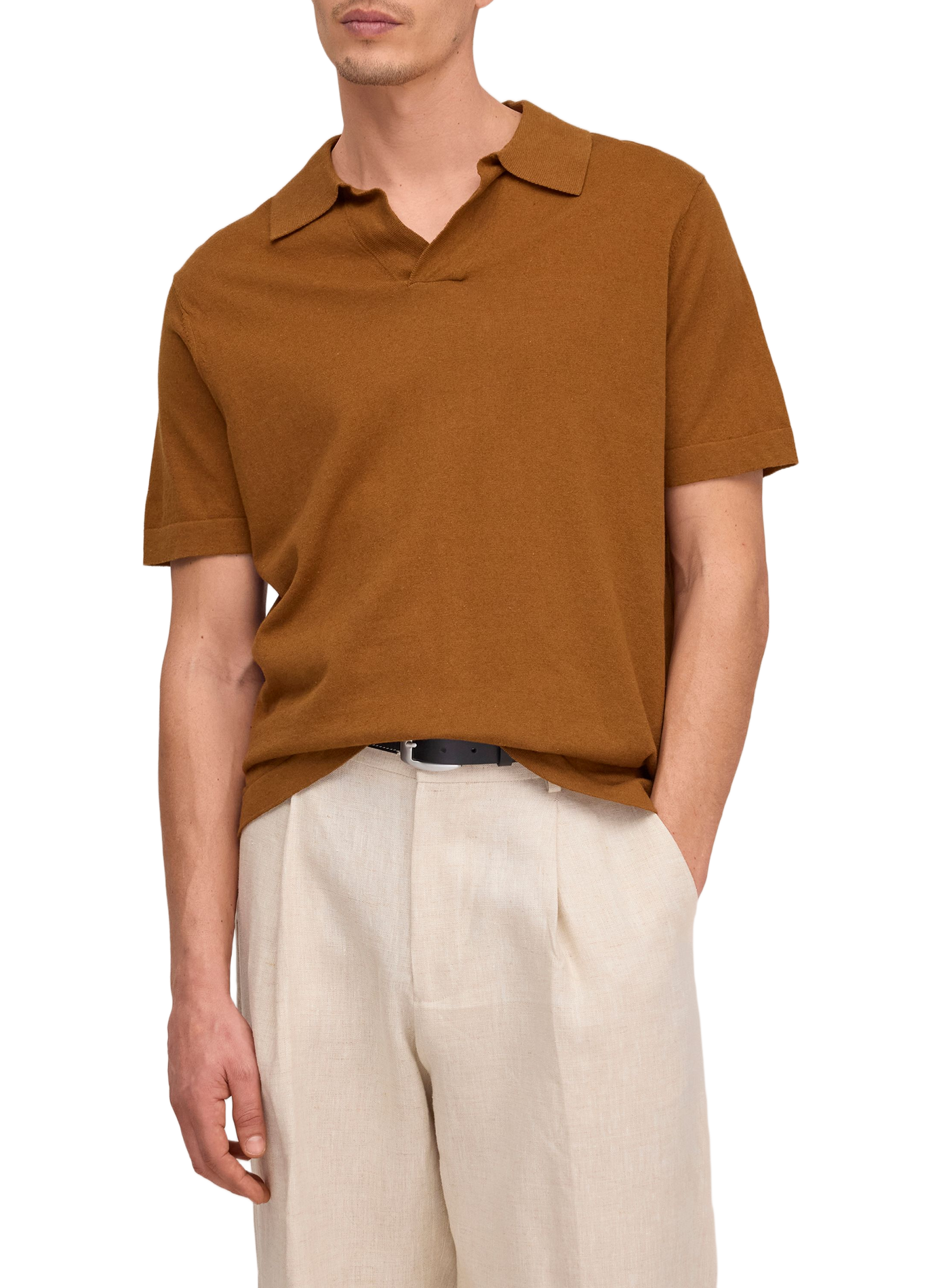 Cotton and linen polo shirt NN.07 Brown