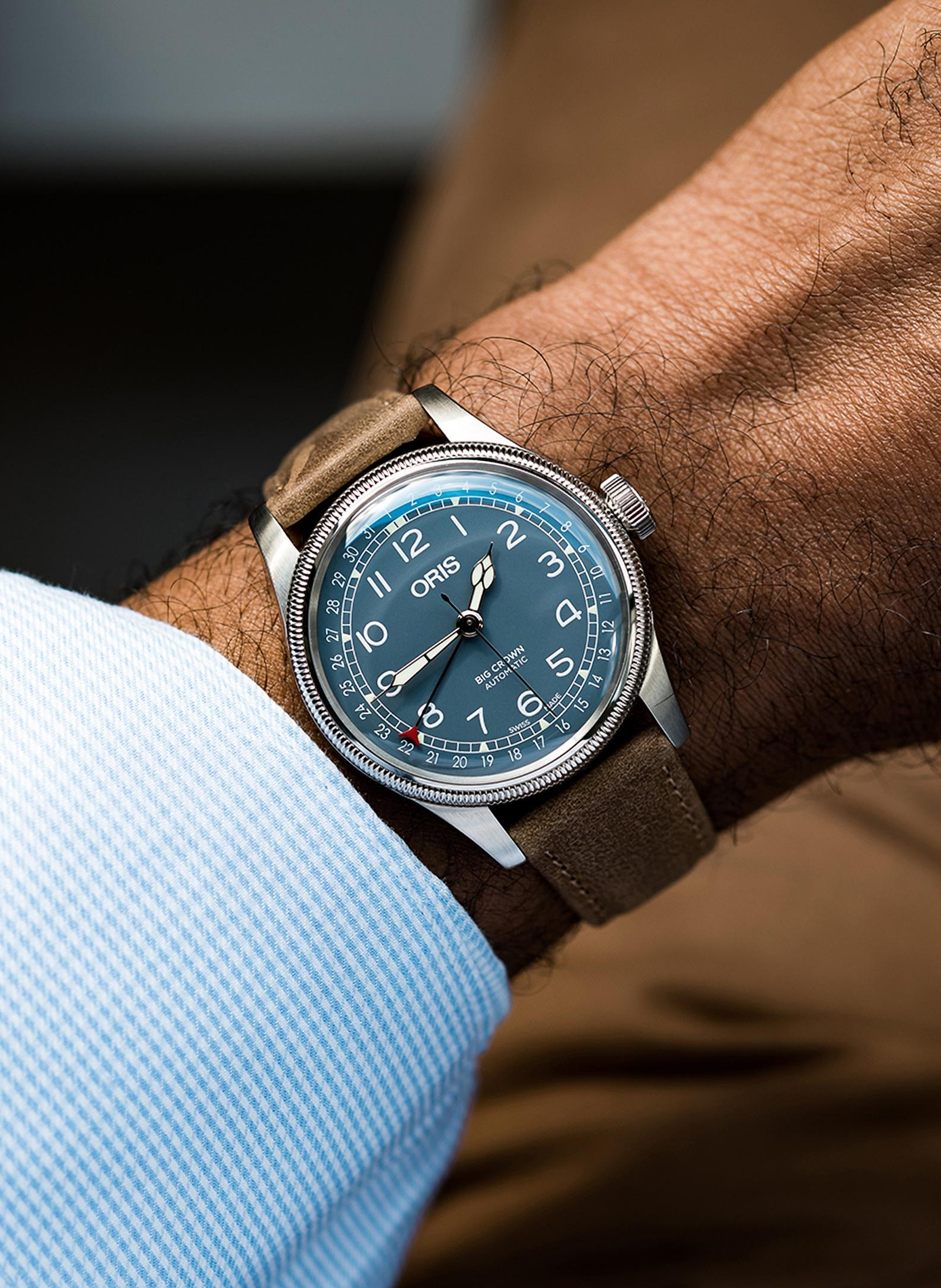 Montre automatique Oris Big Crown Pointer Date en cuir ORIS Bleu