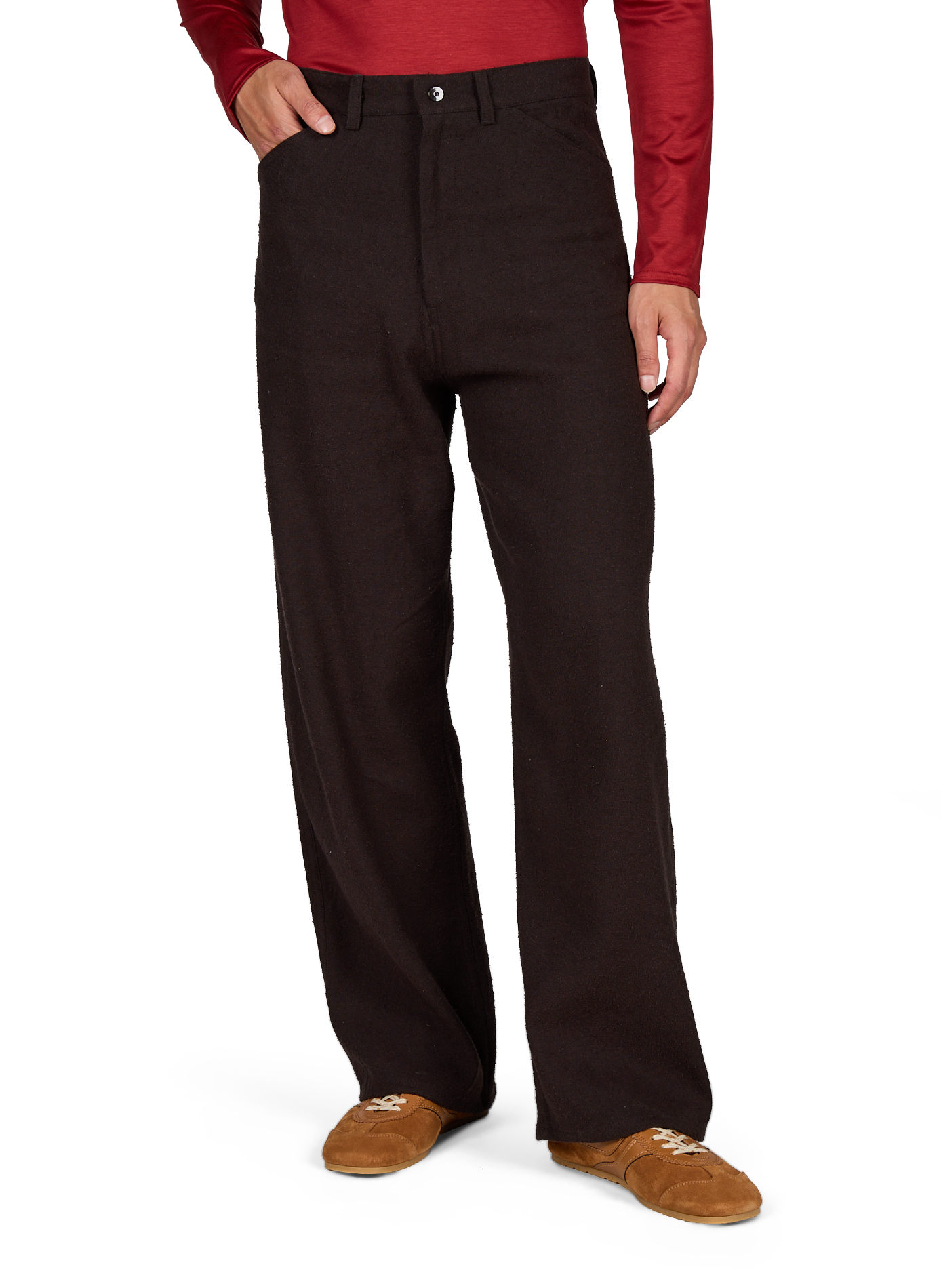 Textured straight linen and silk trousers OMAR AFRIDI Brown