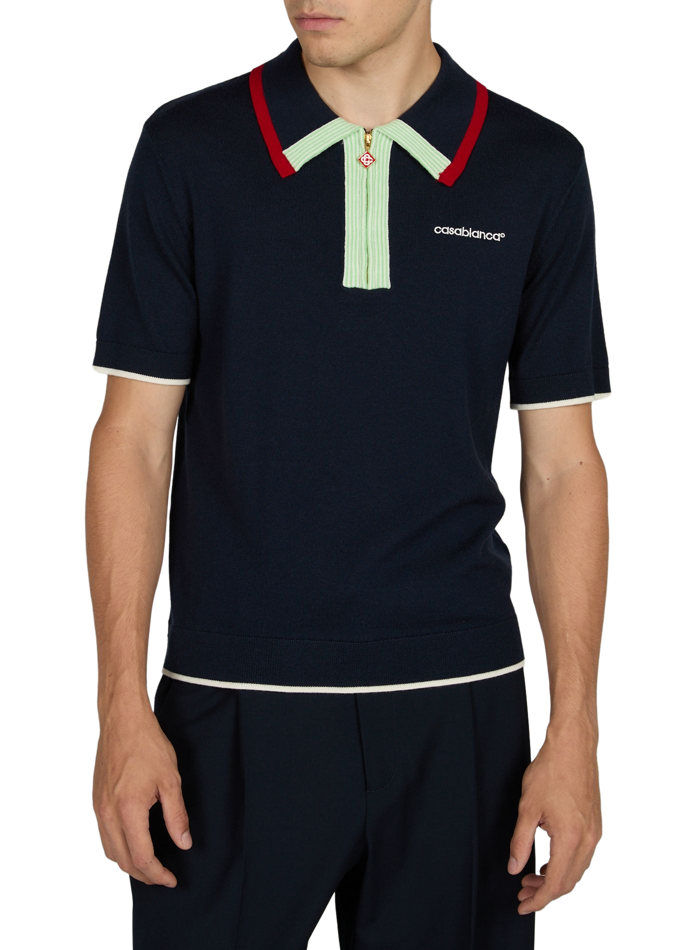 Polo mit Reißverschlusskragen und gesticktem Logo. CASABLANCA PARIS Blau
