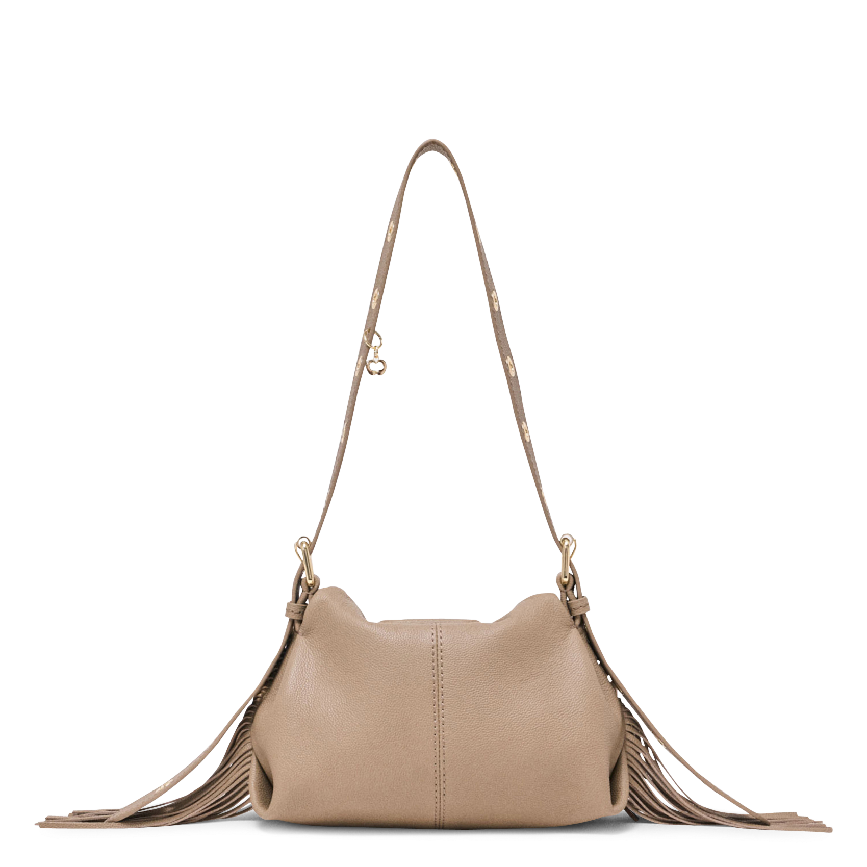 Sac bandoulière à franges en cuir grainé MAJE Marron