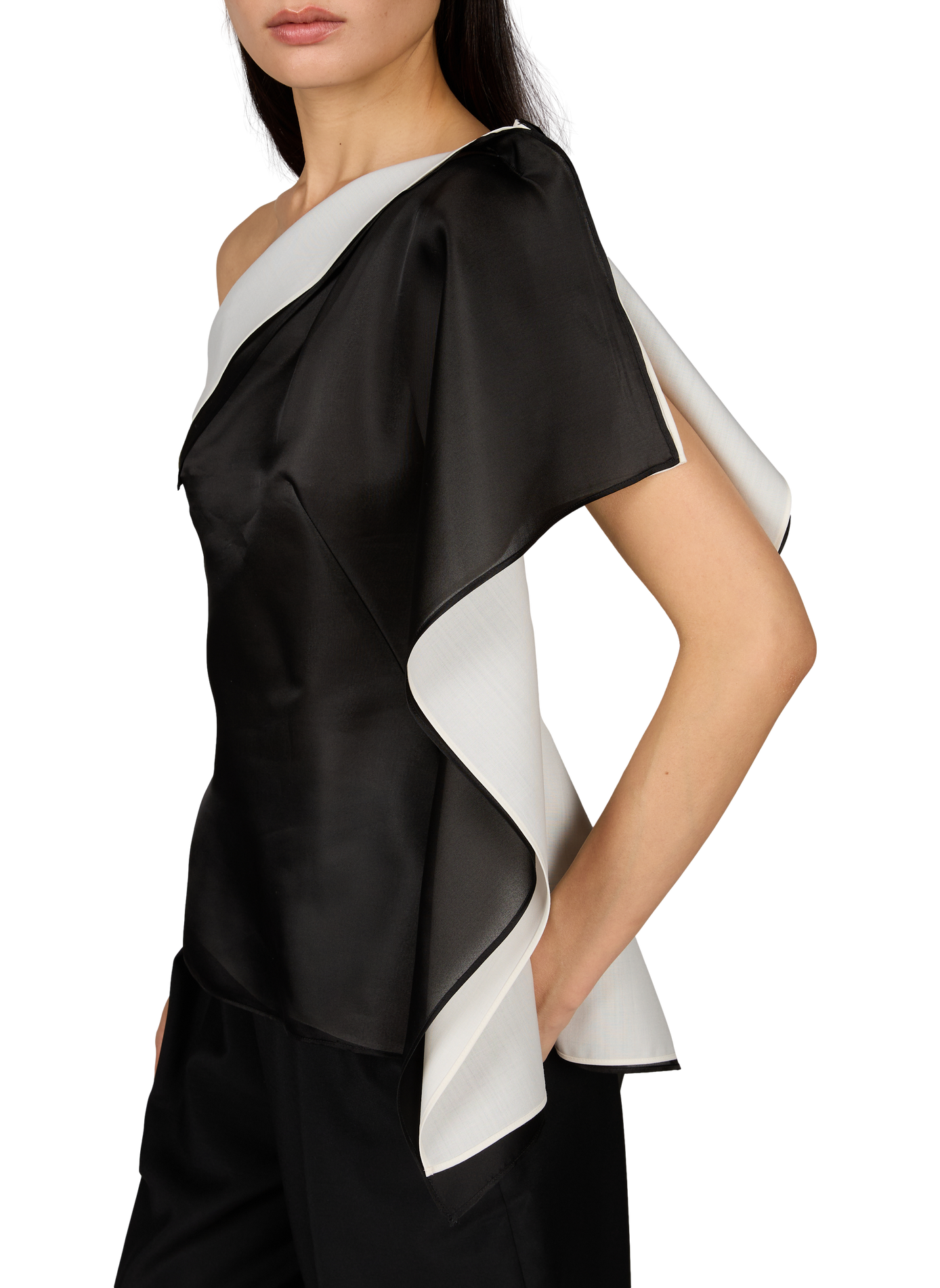 Asymmetric Silk Overlay Top ROHE FRAMES Black
