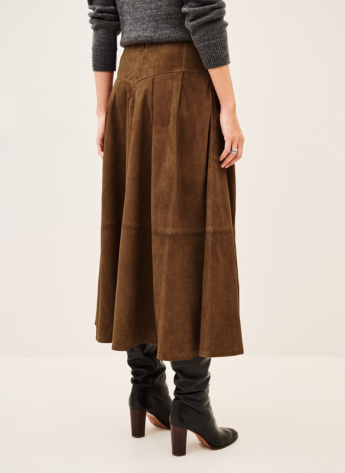 Jupe midi en daim nolly BA&SH Marron