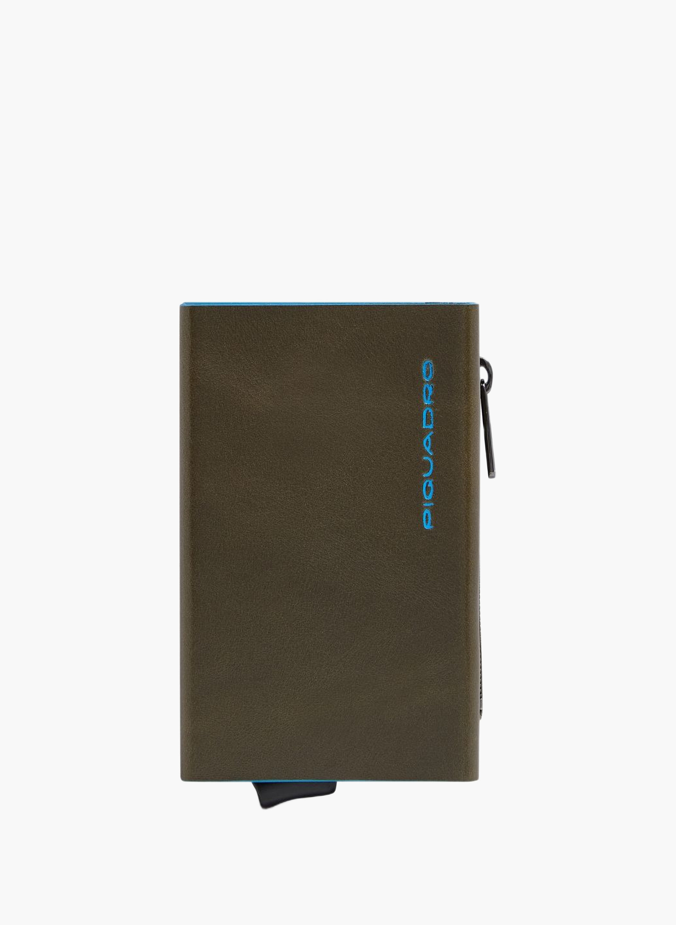 Compact leather wallet with pop-up card holder PIQUADRO Green