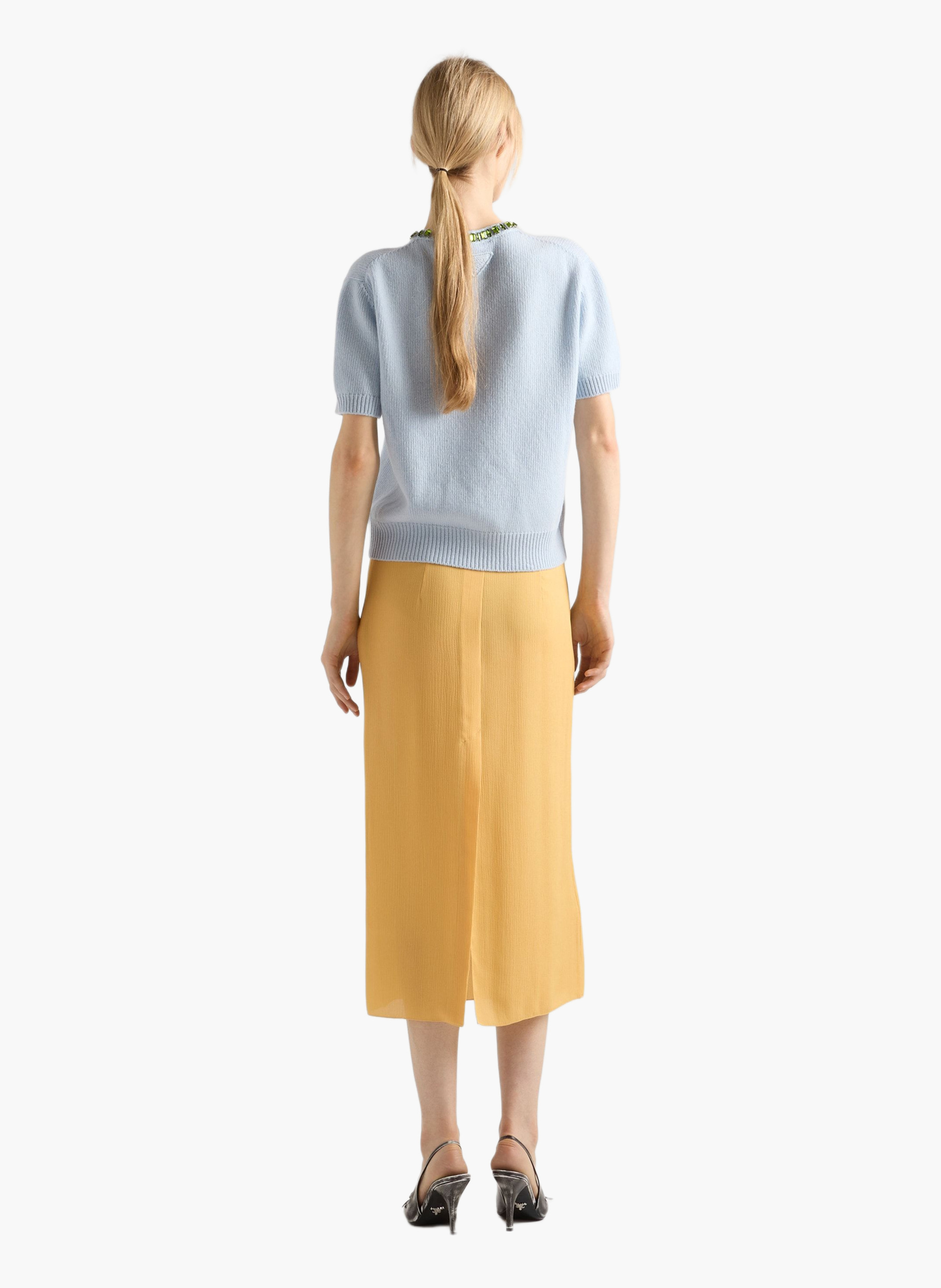 Pull à col rond en laine et cachemire PRADA Bleu