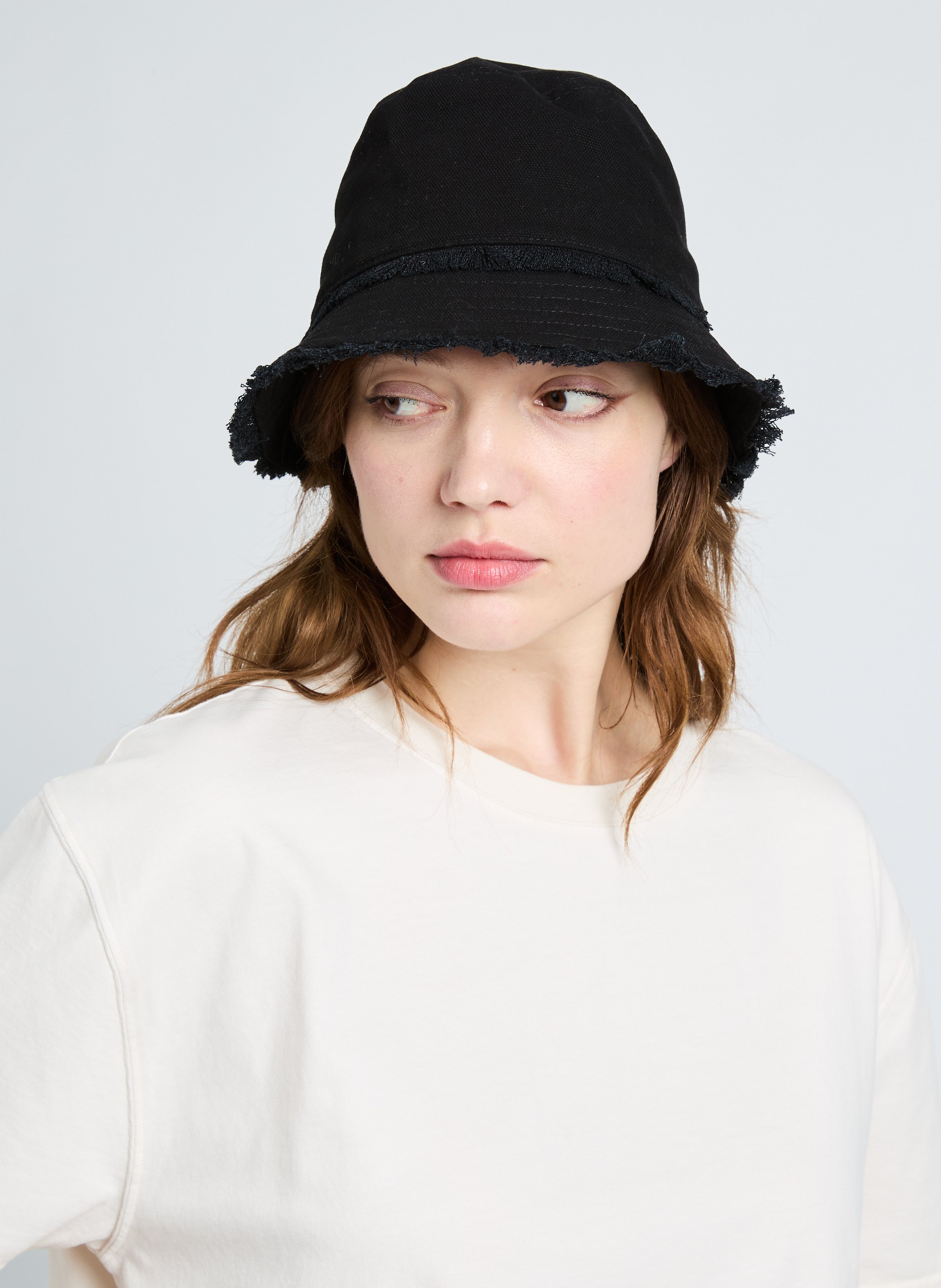 Bob à franges en coton Noir