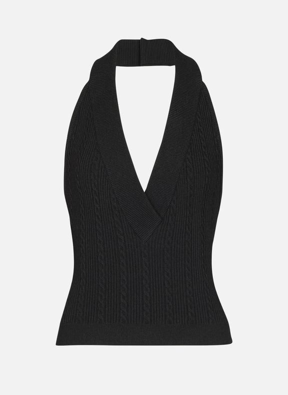 Top dos-nu en maille torsadée Noir by BALMAIN BALMAIN Top dos-nu en maille torsadée Noir