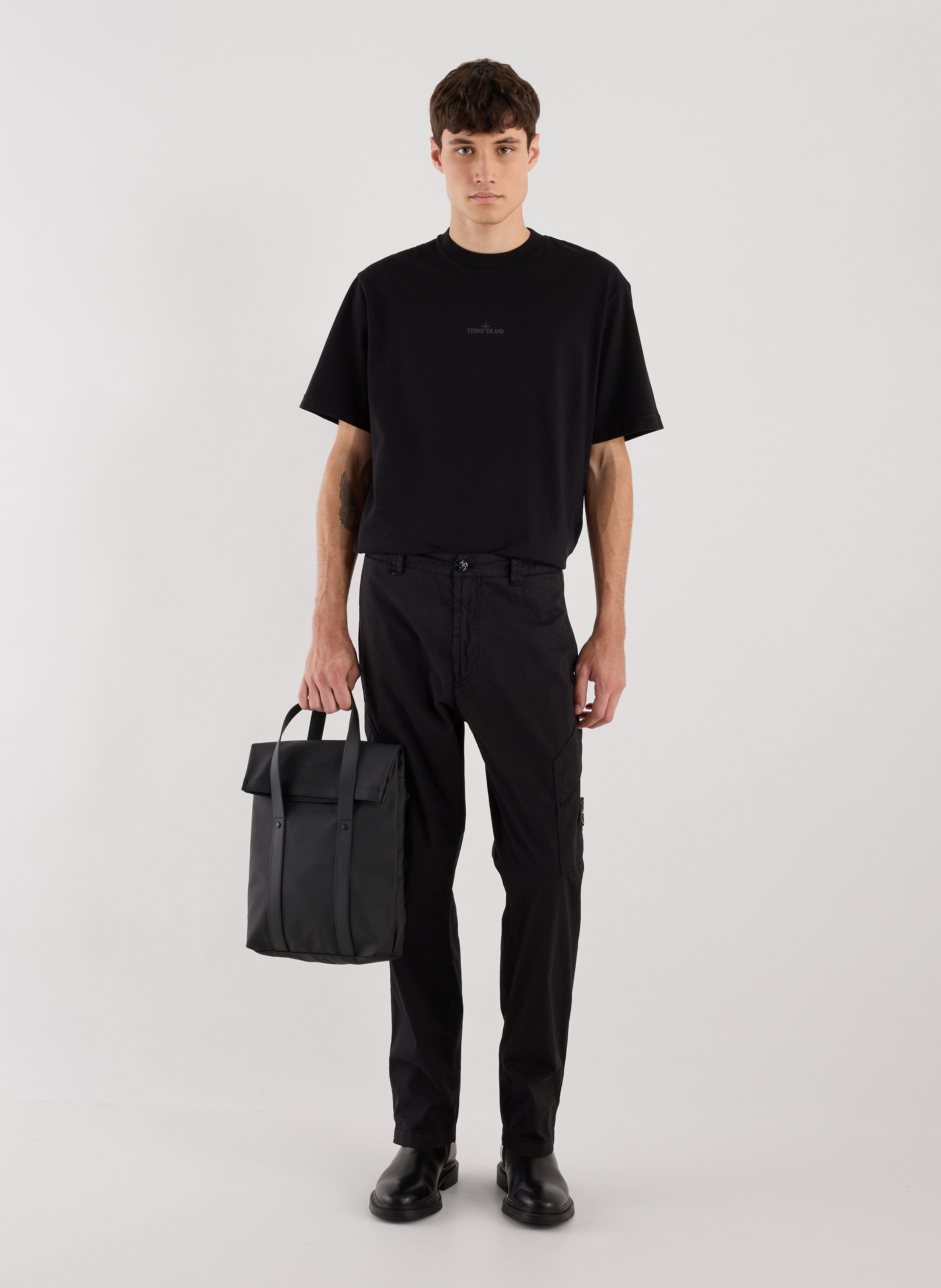 Plain cotton T-shirt with logo STONE ISLAND Black