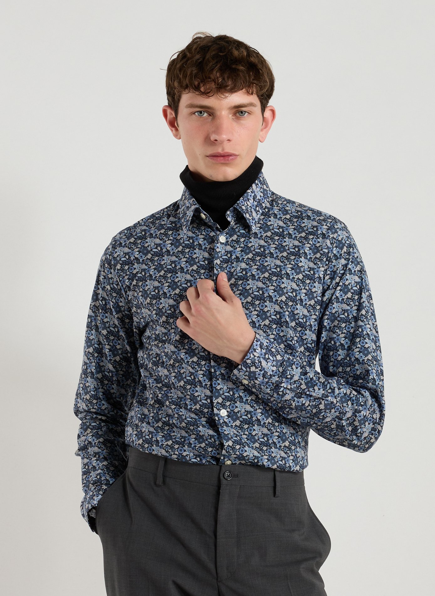 AU PRINTEMPS PARIS Chemise droite fleurie en coton Bleu