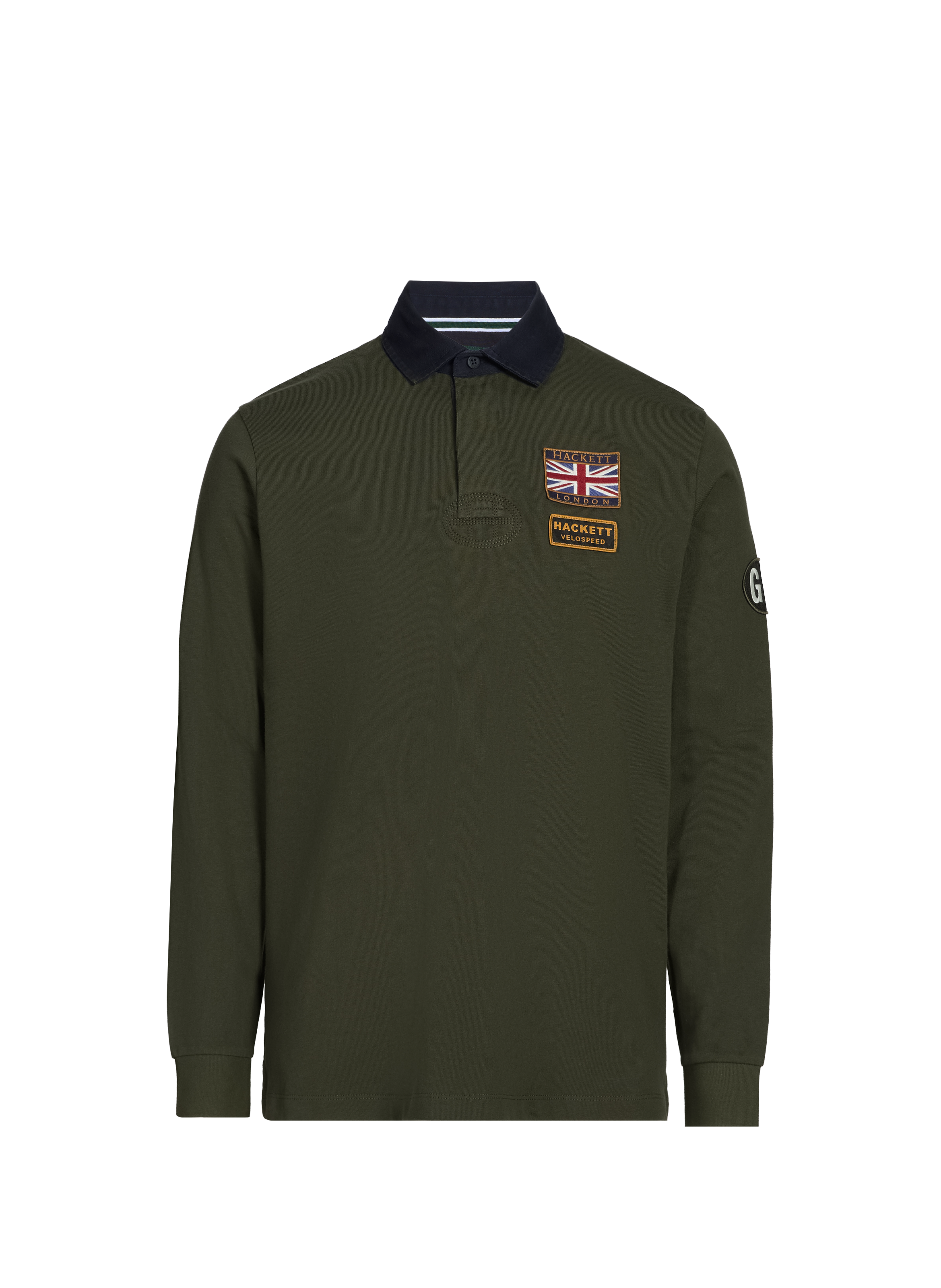 Embroidered long-sleeve cotton polo HACKETT Green