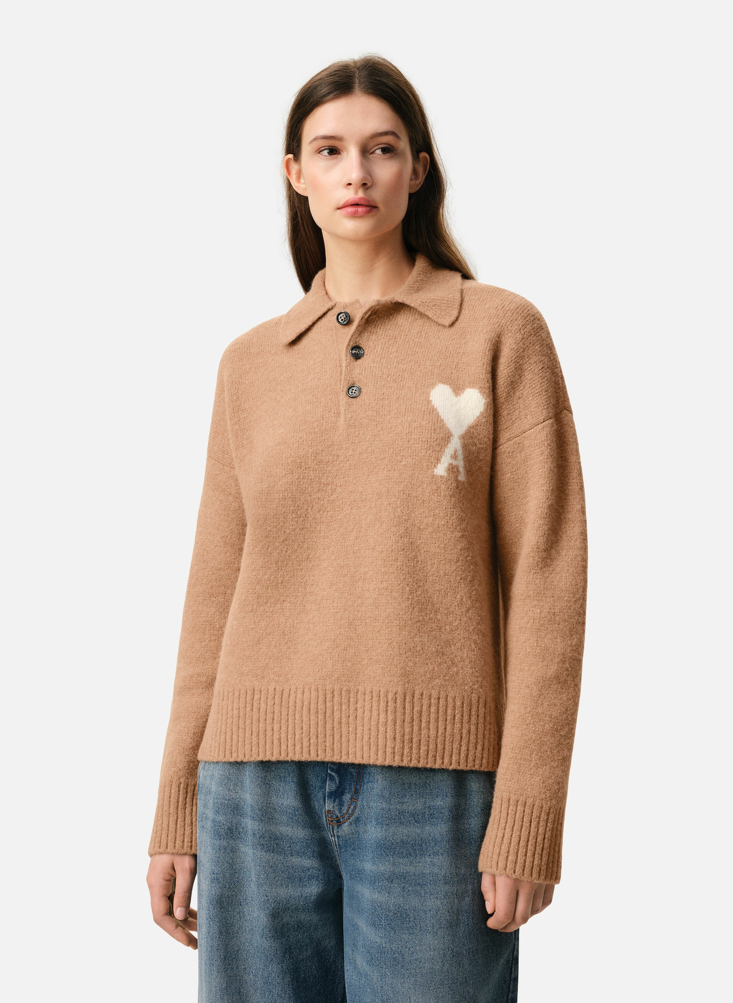 Polo ami de coeur en alpaga unisexe AMI PARIS Marron
