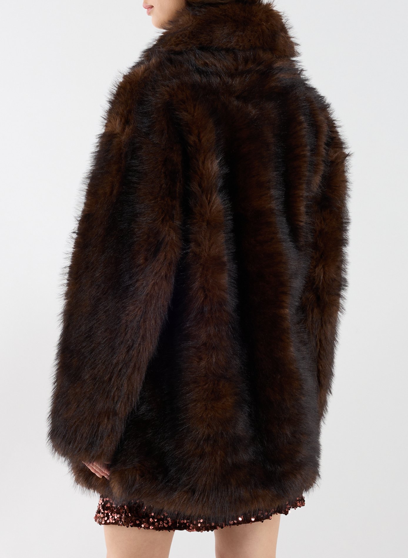 Manteau droit en fausse fourrure TOPSHOP Marron