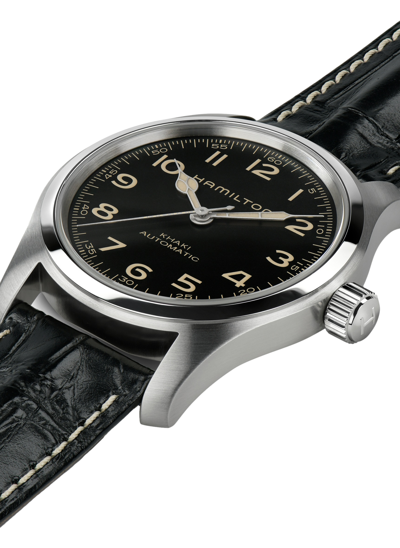 Montre automatique en cuir et acier inoxydable HAMILTON Noir