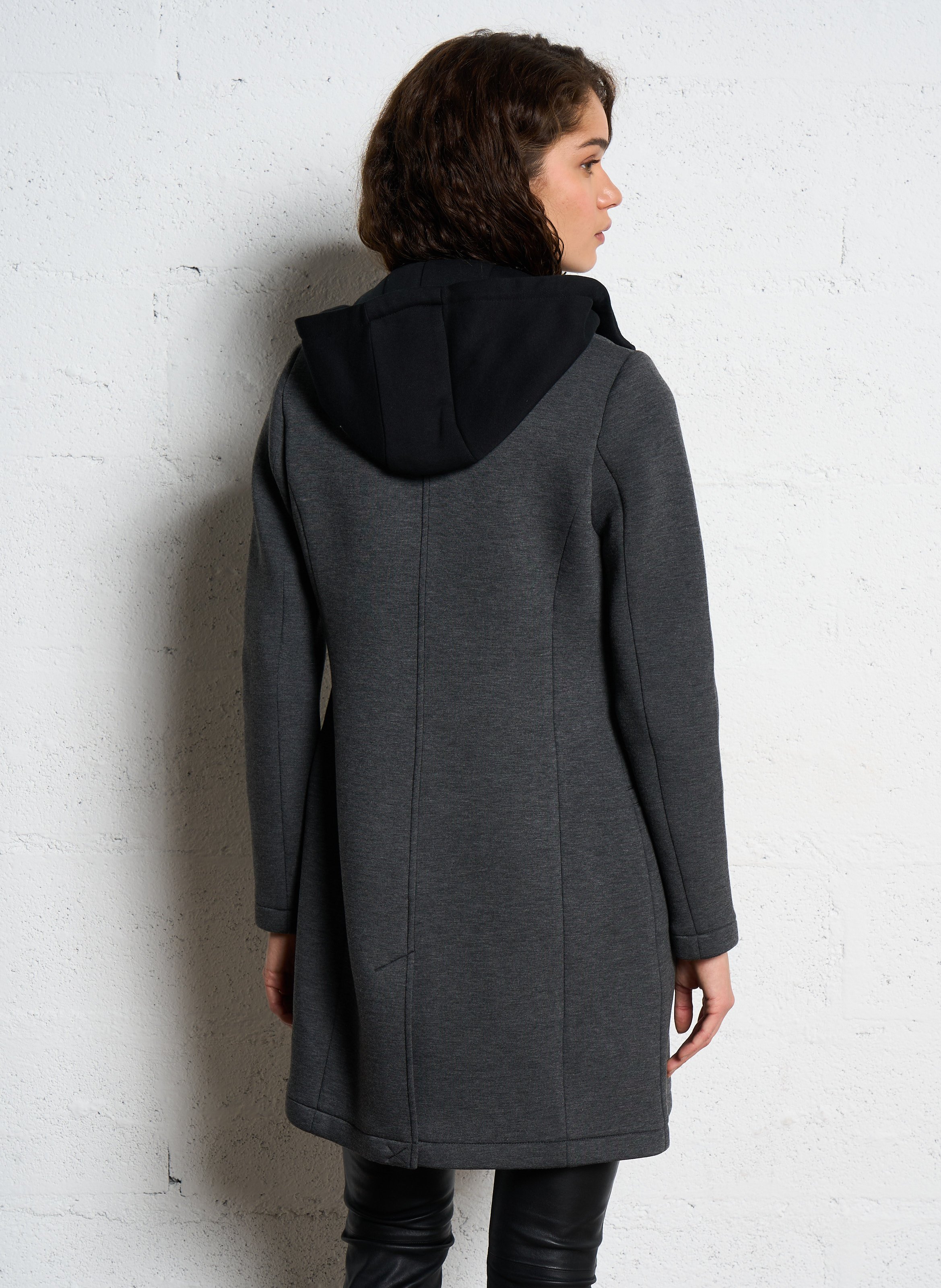 Manteau long à capuche amovible Gris