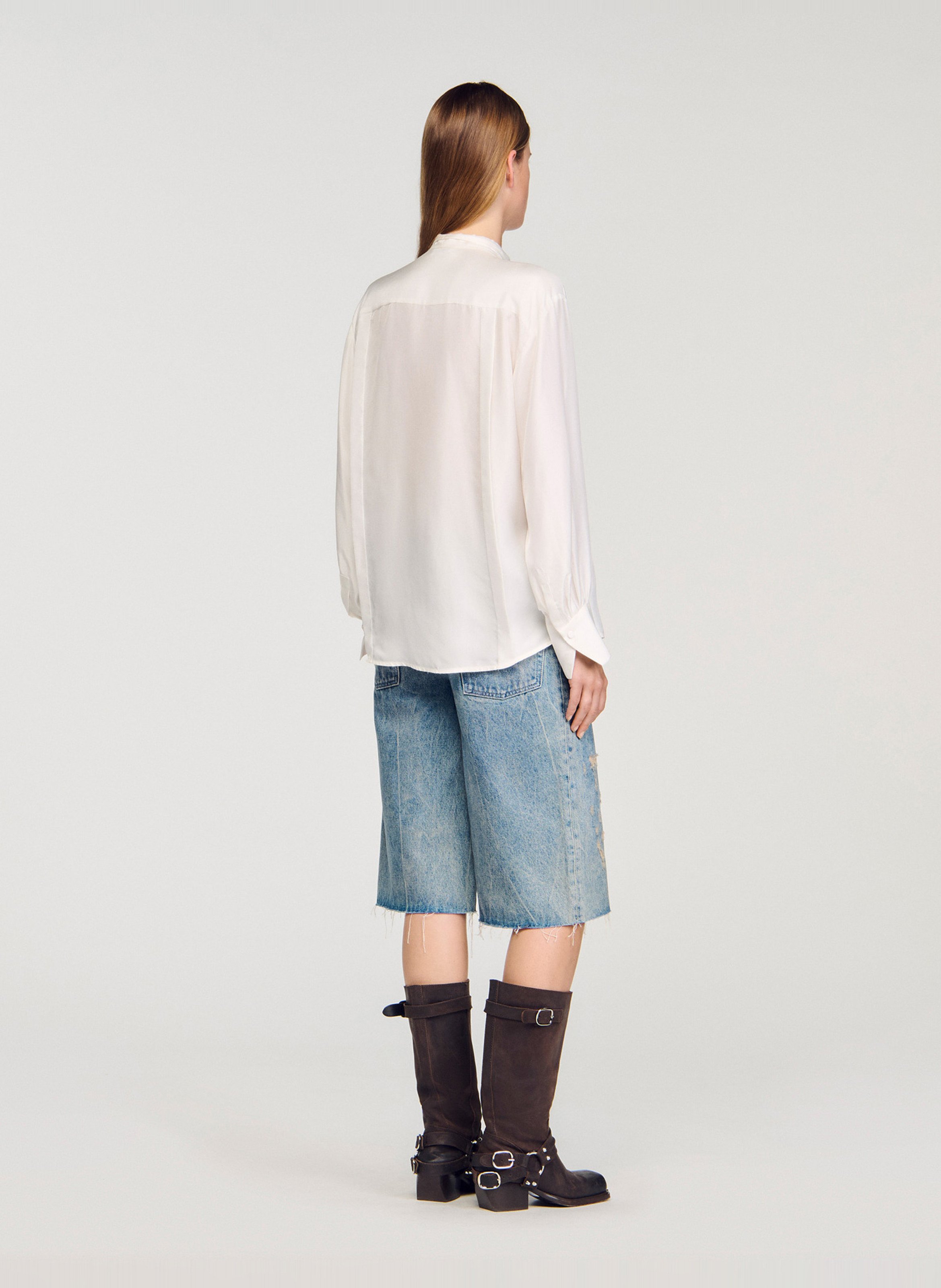 Blouse col lavallière en soie SANDRO Beige