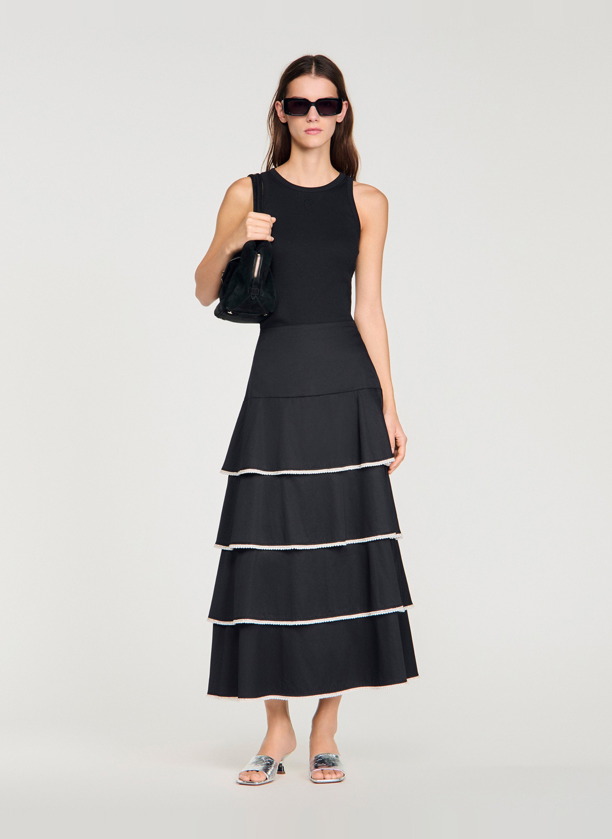 Jupe longue en coton SANDRO Noir