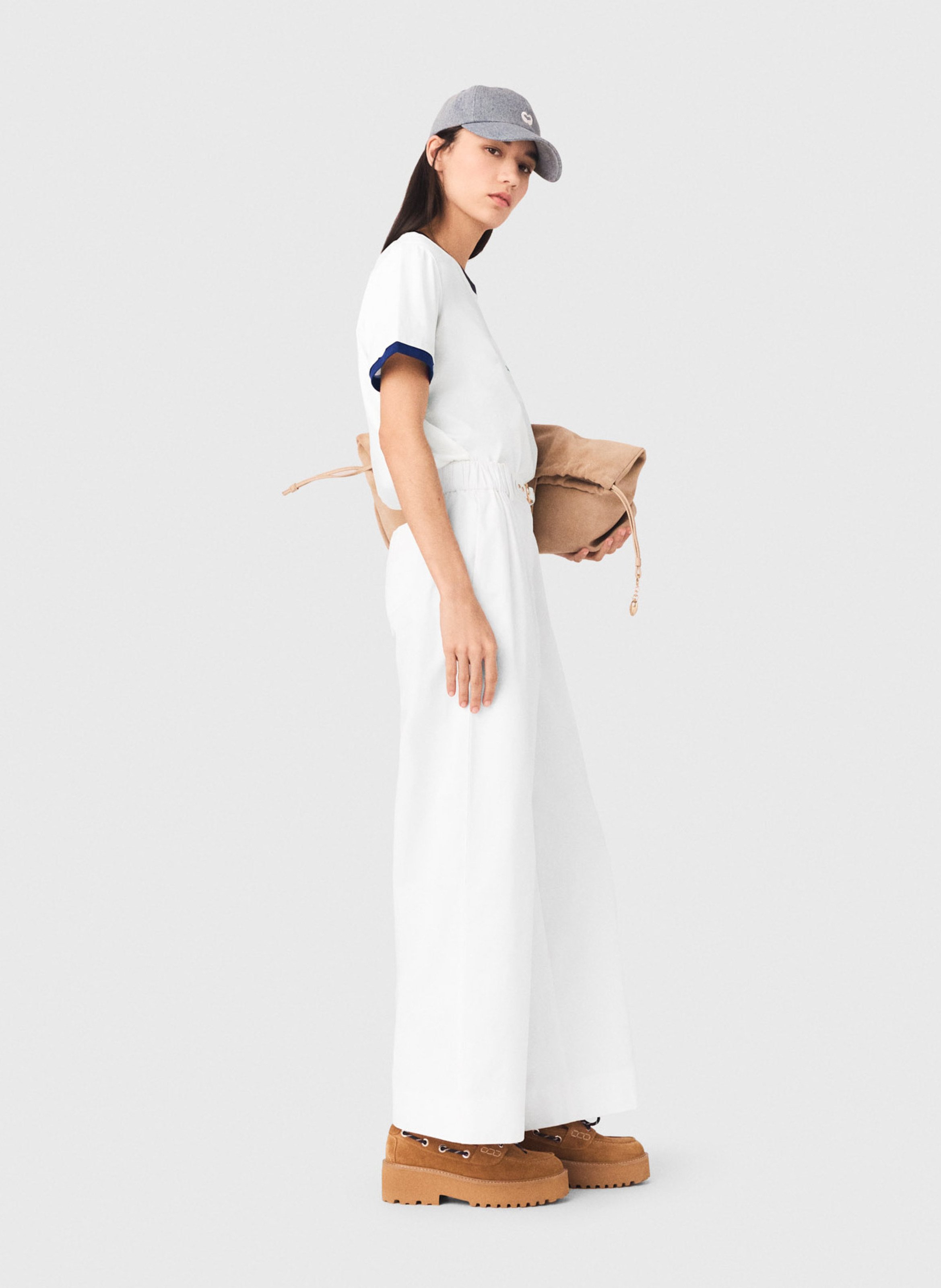 Tee-shirt droit col rond en coton MAJE Blanc