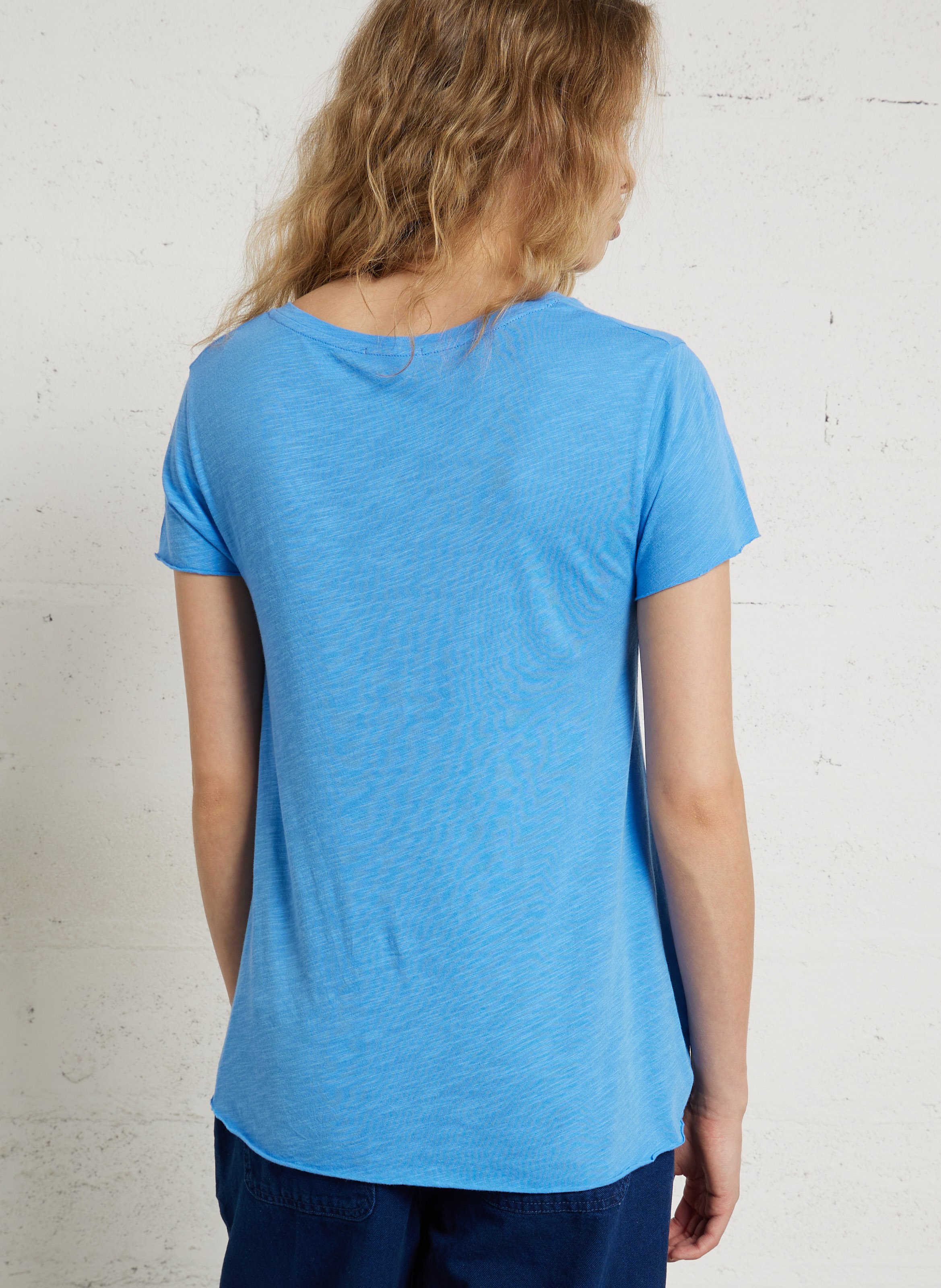 Tee-shirt droit col v en coton mélangé jacksonville AMERICAN VINTAGE Bleu