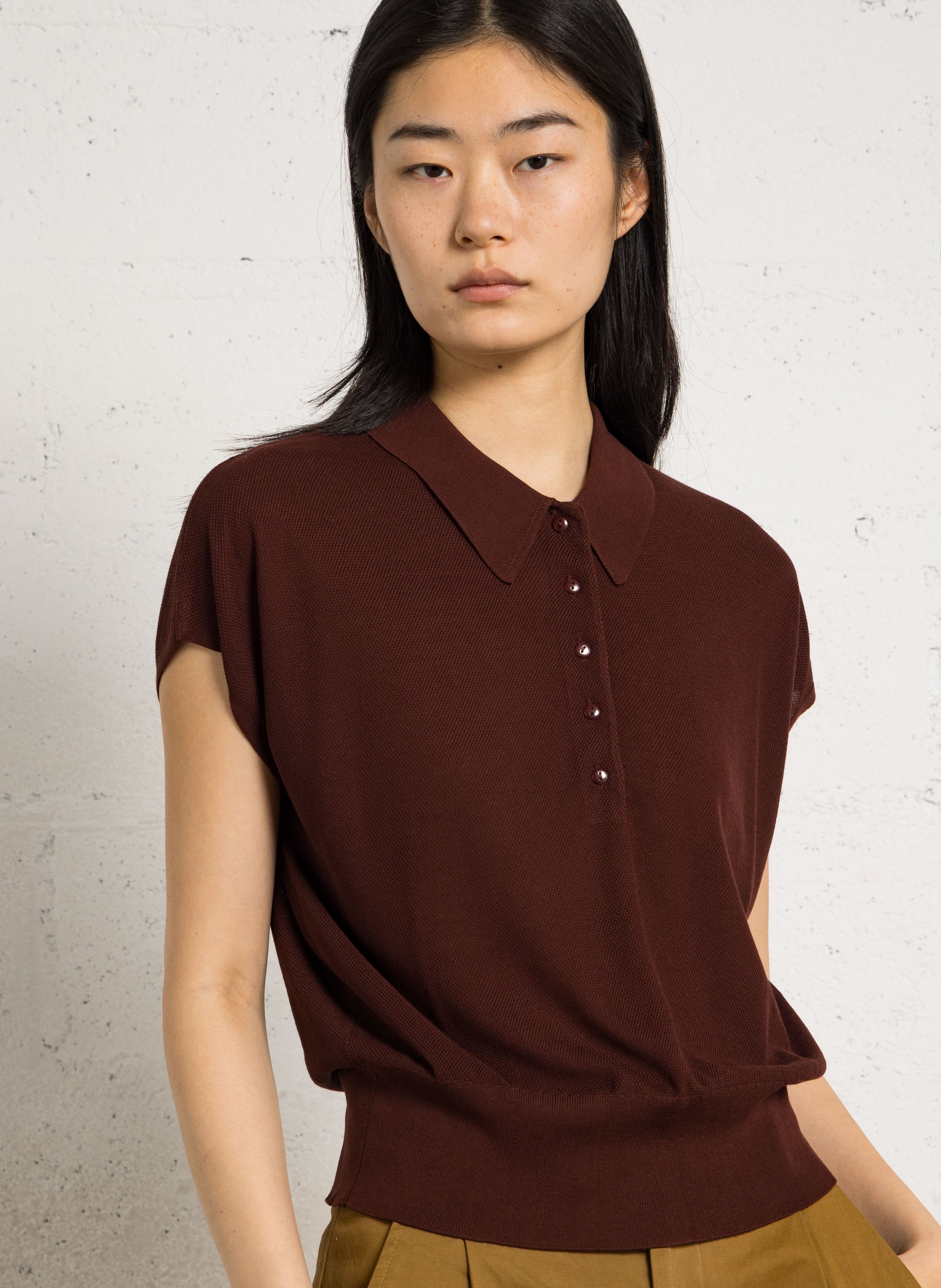 Top col polo en maille paige MAISON 123 Rouge