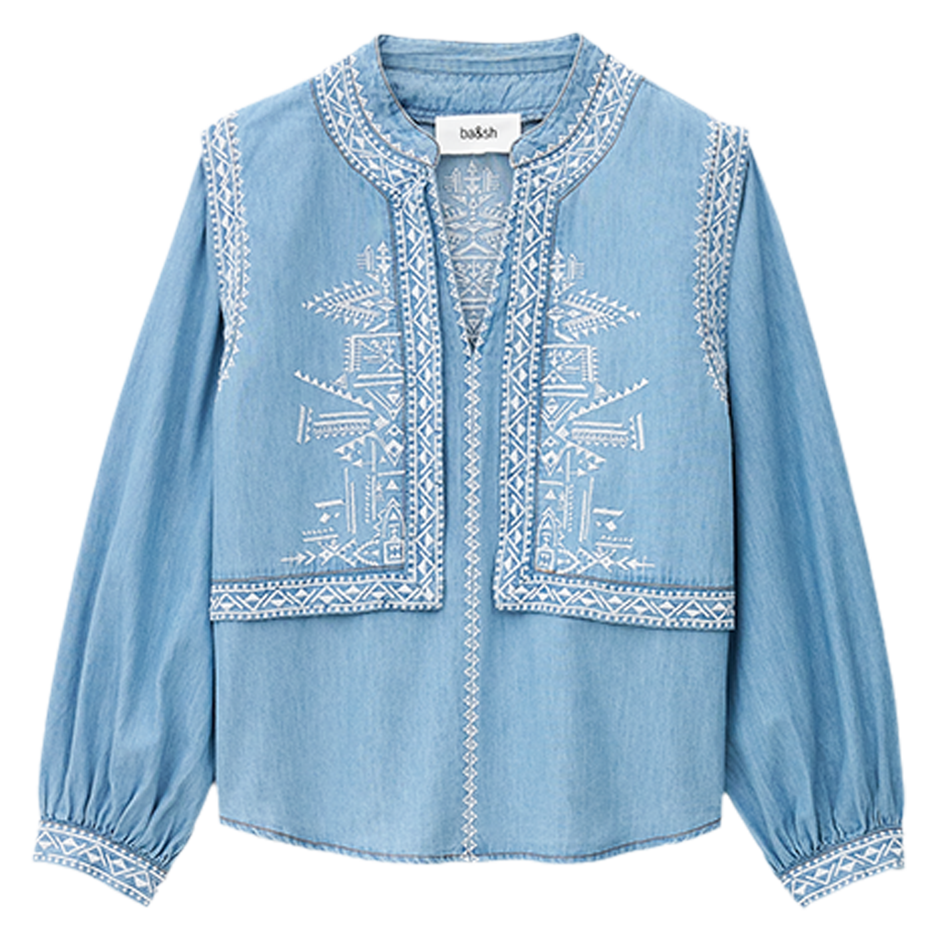 Blouse col tunisien à broderies laura BA&SH Bleu