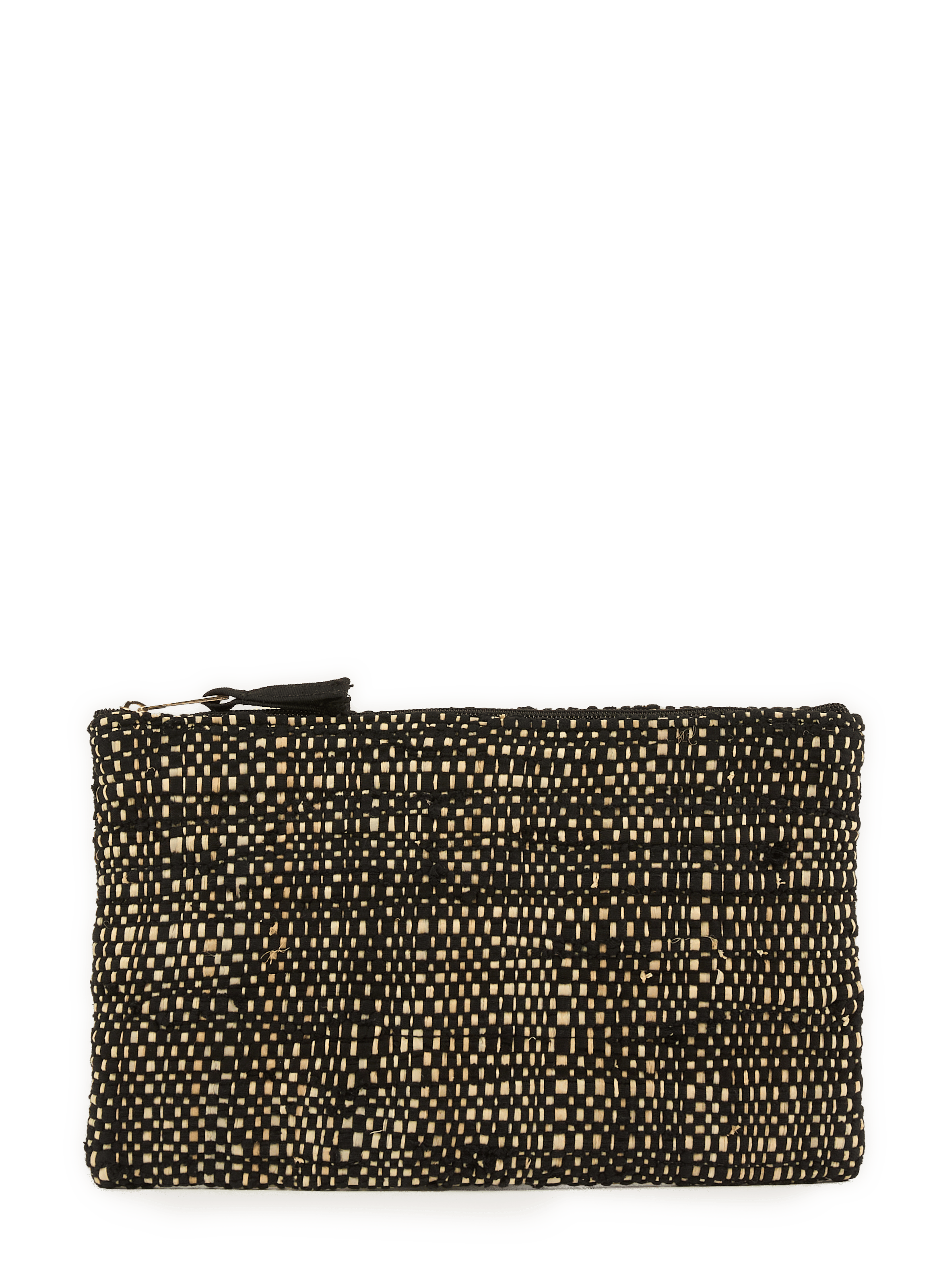 Pochette zippée en raphia et coton mélangé  SAISON 1865 Noir
