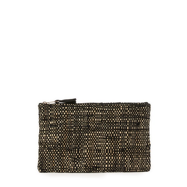 Pochette zippée en raphia et coton mélangé Pochette zippée en raphia et coton mélangé