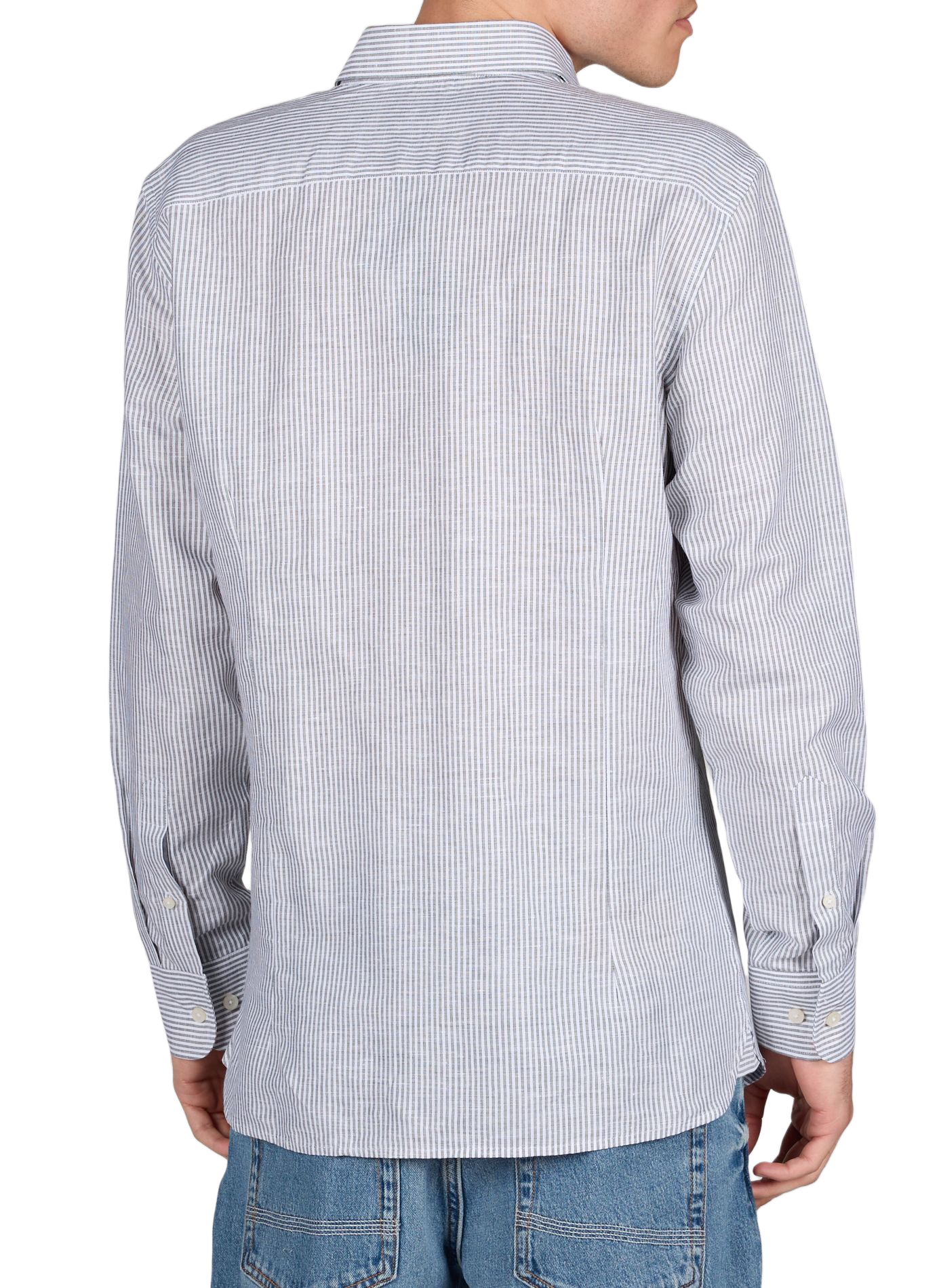Chemise ajustée rayée en lin et coton HACKETT Vert