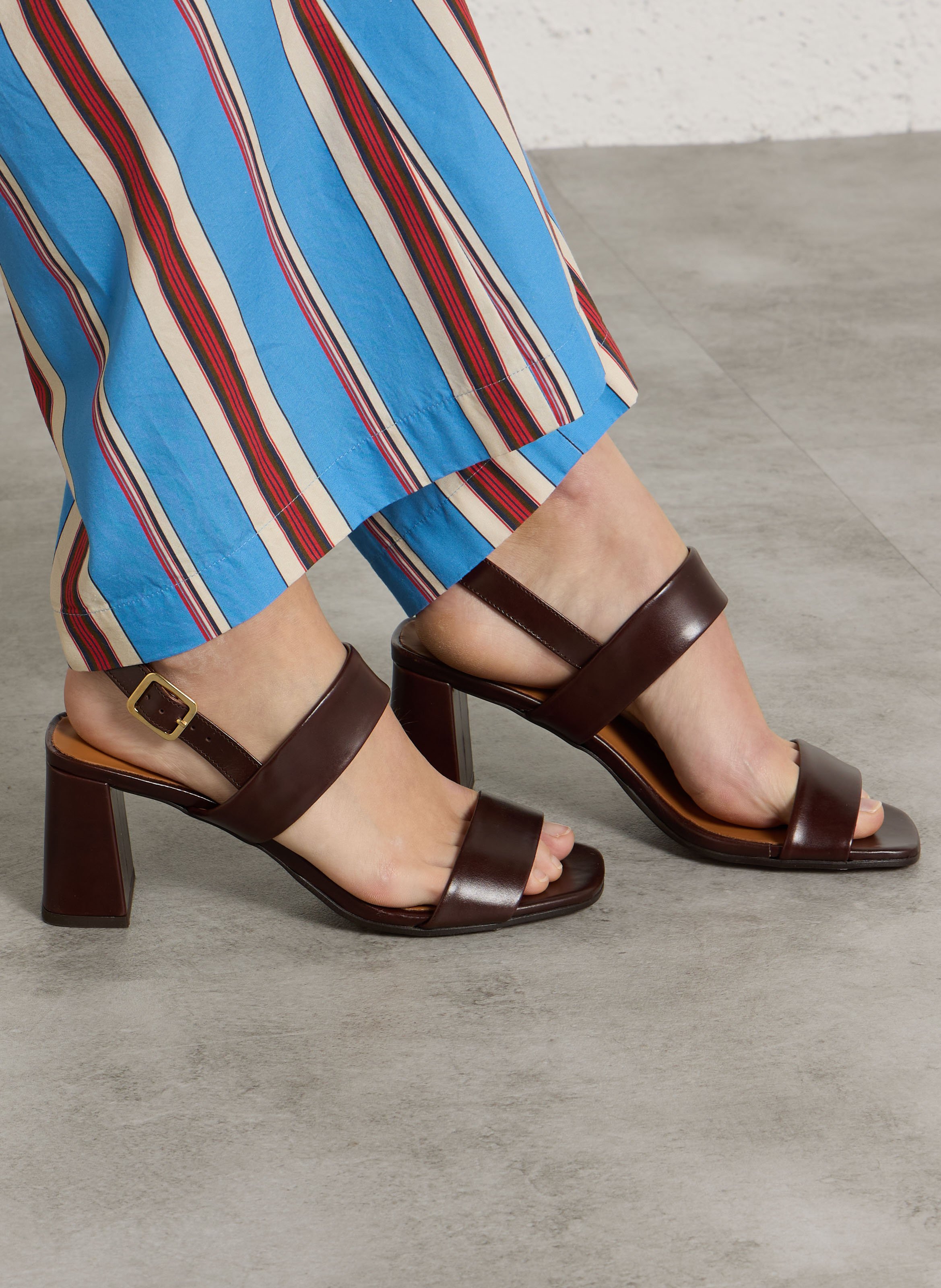 Sandales à talon en cuir n°624 RIVECOUR Marron