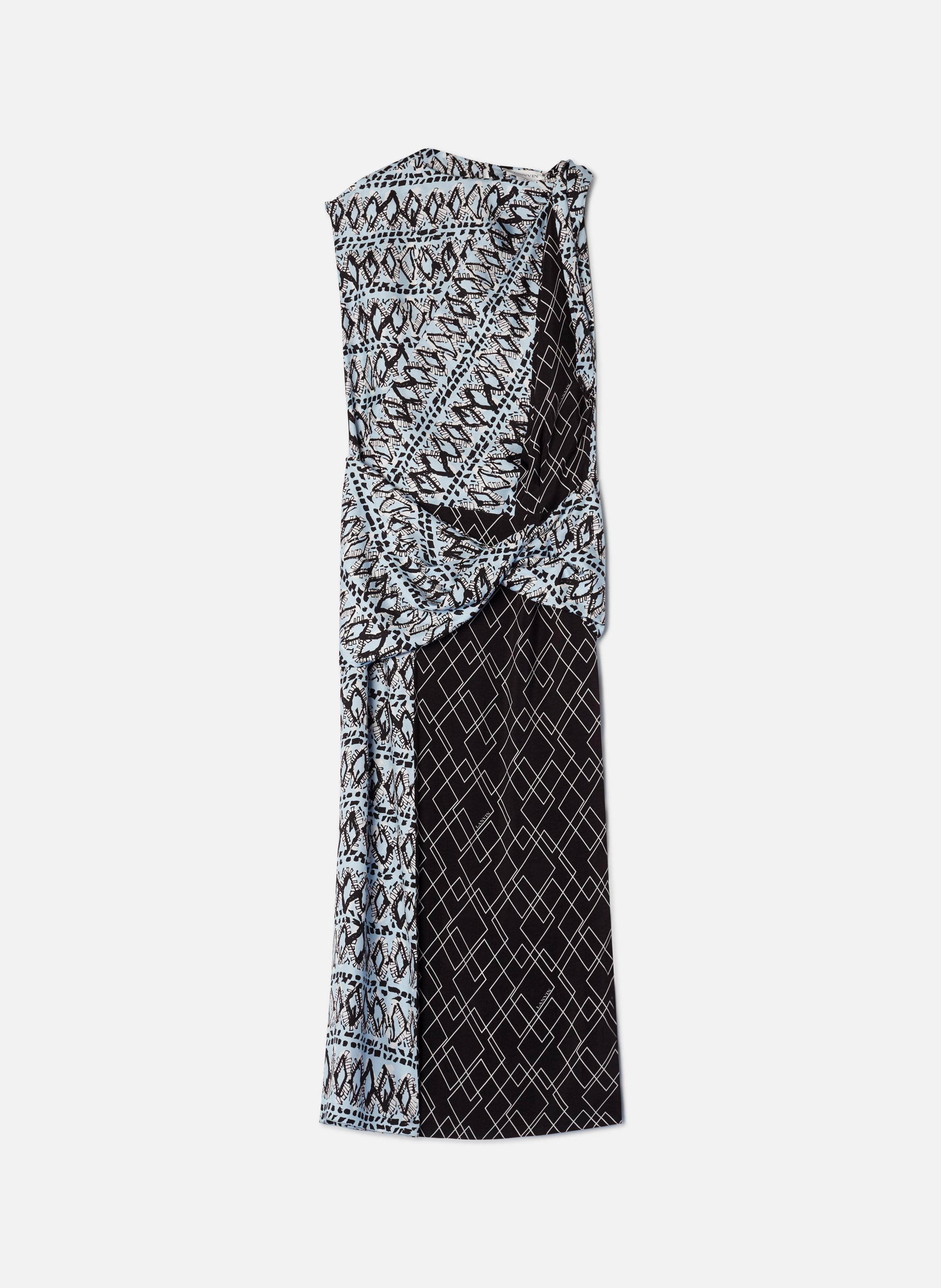 Robe patchwork en soie imprimée LANVIN Bleu