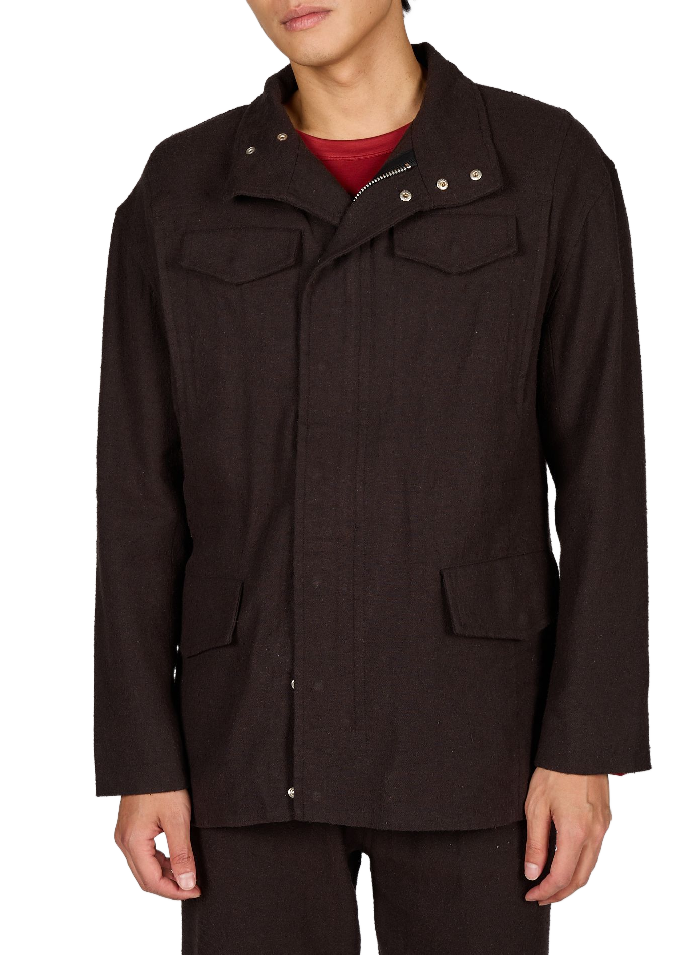 Straight zip-up jacket with high collar OMAR AFRIDI Brown
