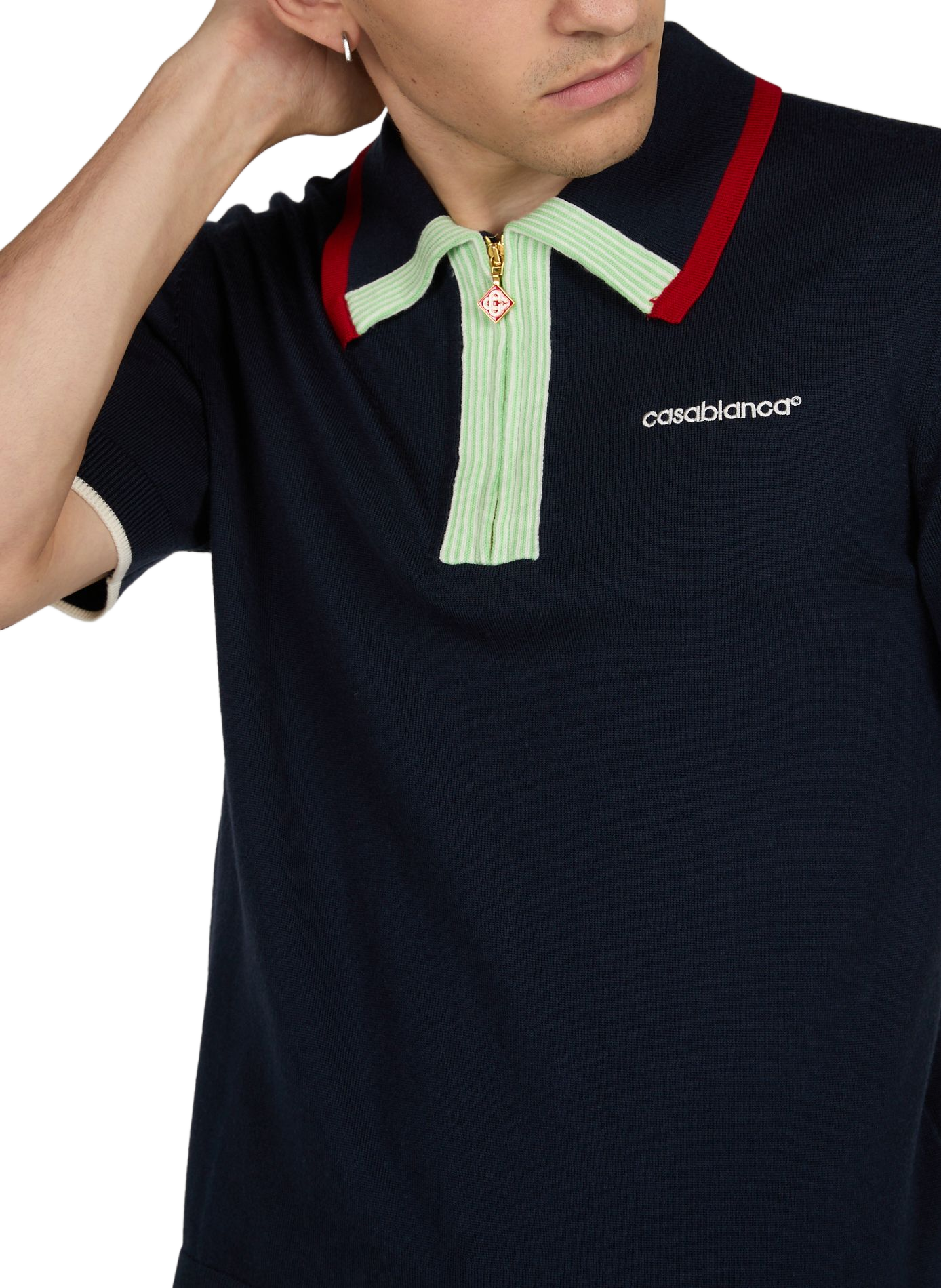 Polo mit Reißverschlusskragen und gesticktem Logo. CASABLANCA PARIS Blau
