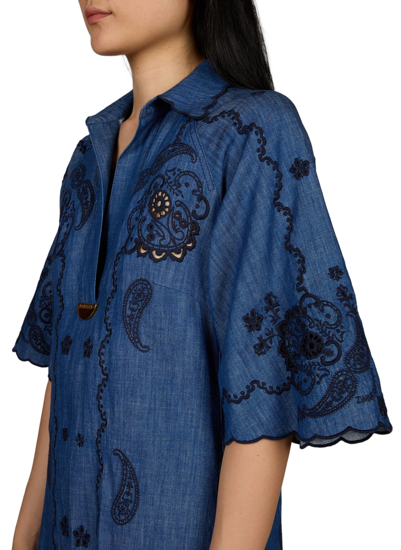 Midi dress with loose fit and cashmere embroidery in cotton ZIMMERMANN Blue