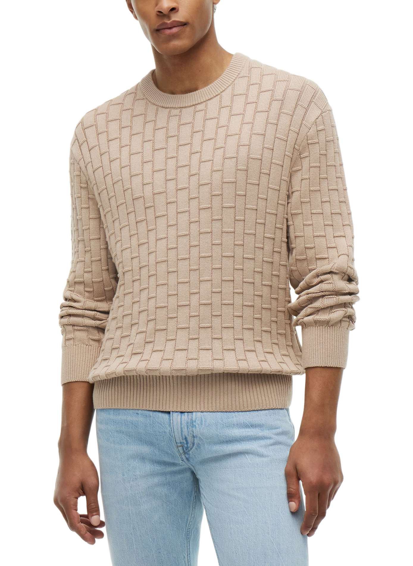 Pull cintré texturé en coton TOMMY HILFIGER Beige
