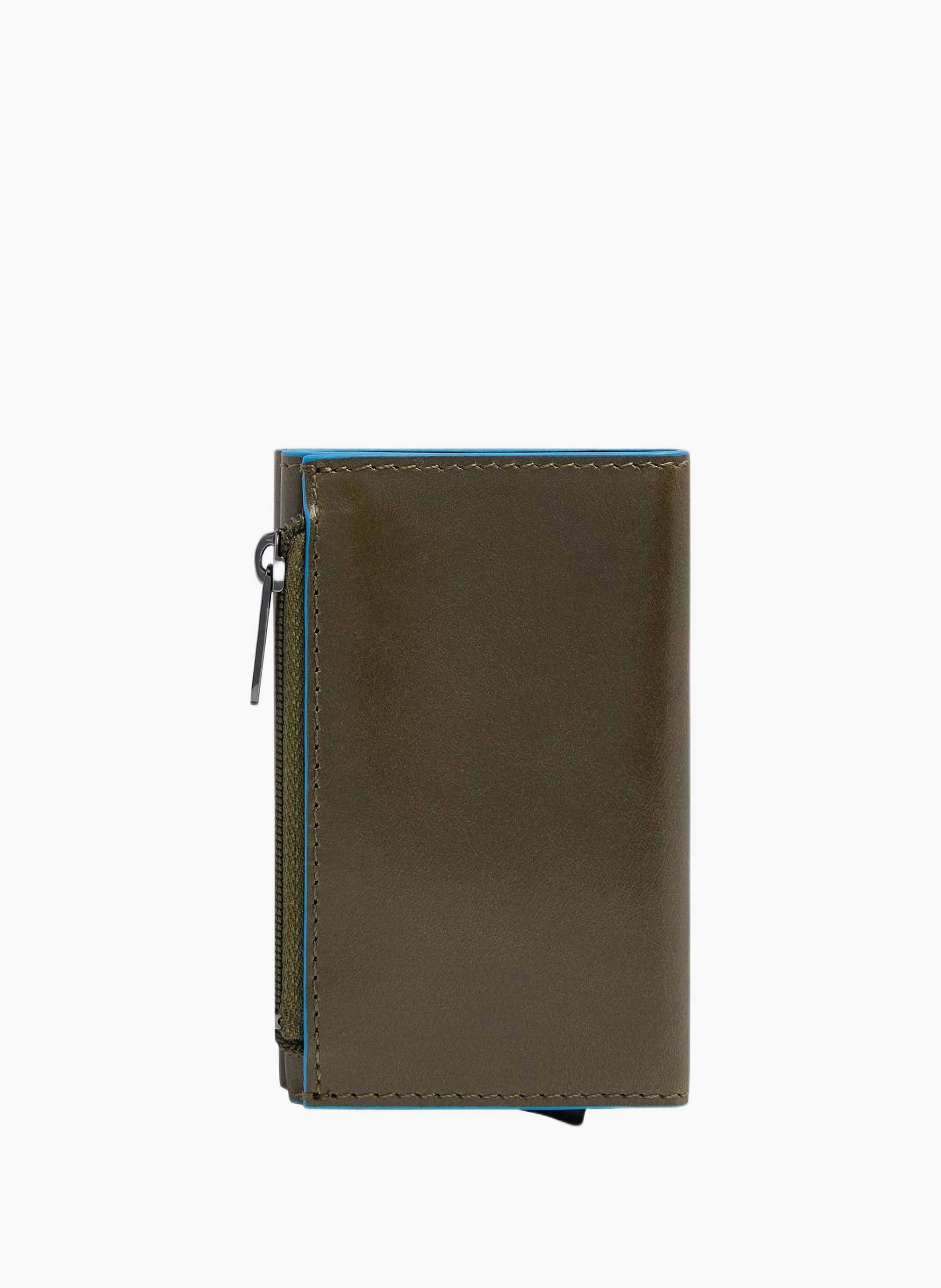 Compact leather wallet with pop-up card holder PIQUADRO Green