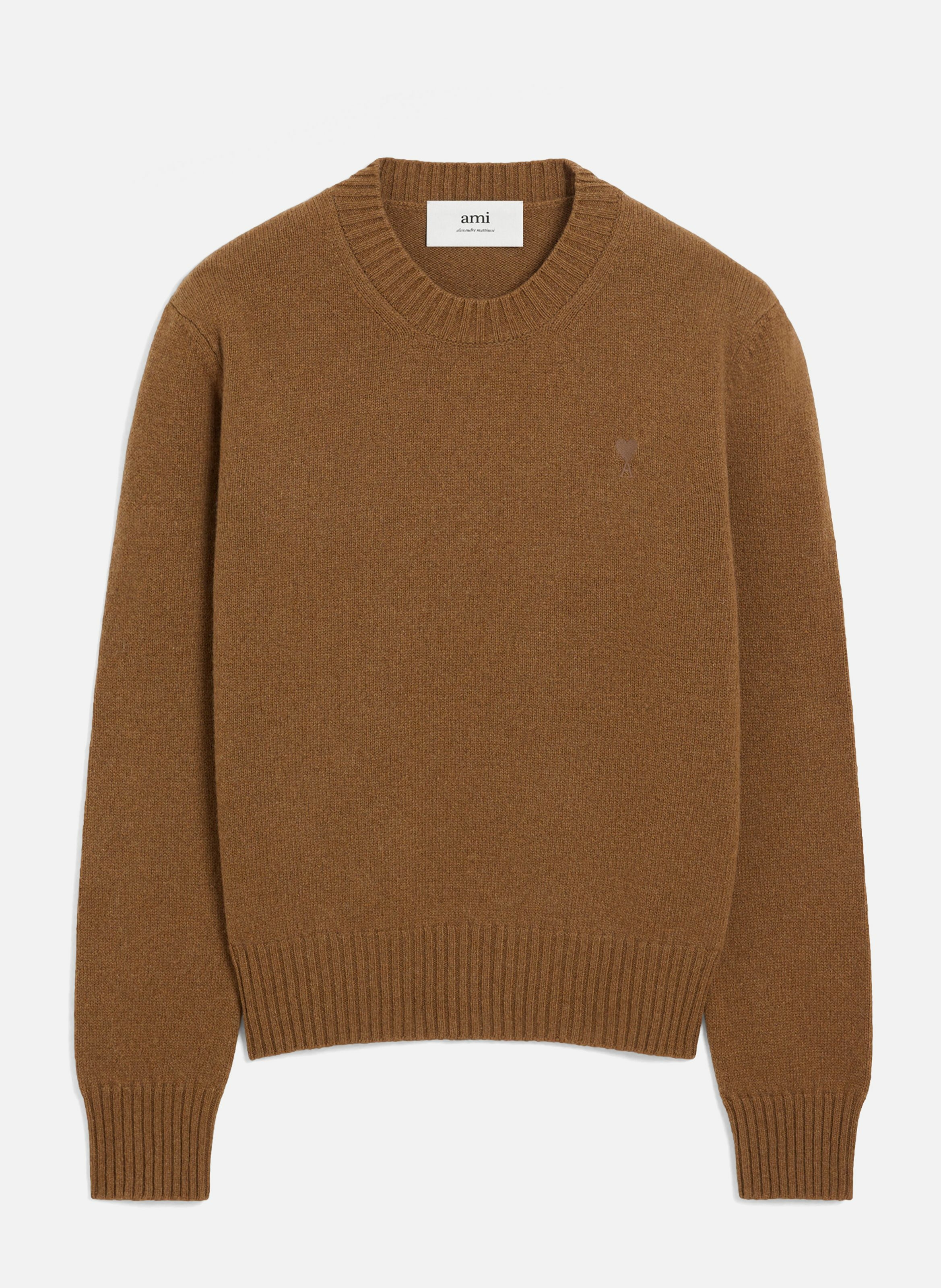 Pull col rond ami de coeur en cachemire AMI PARIS Marron