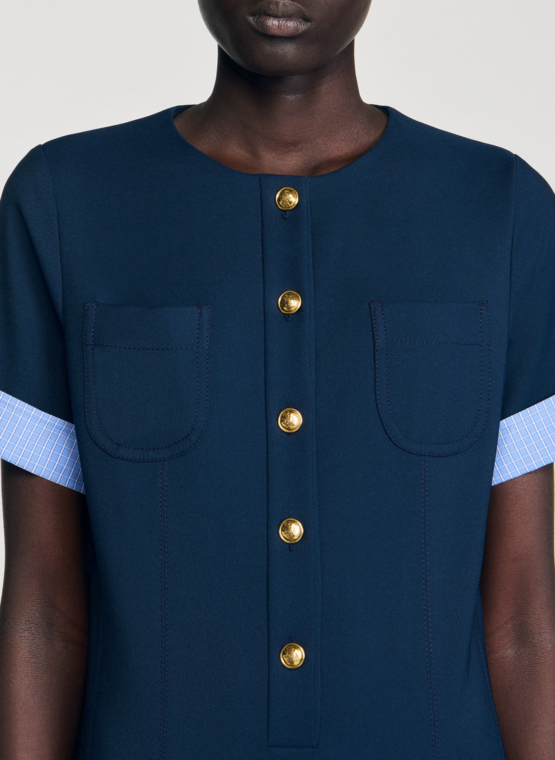 Robe courte col rond SANDRO Bleu