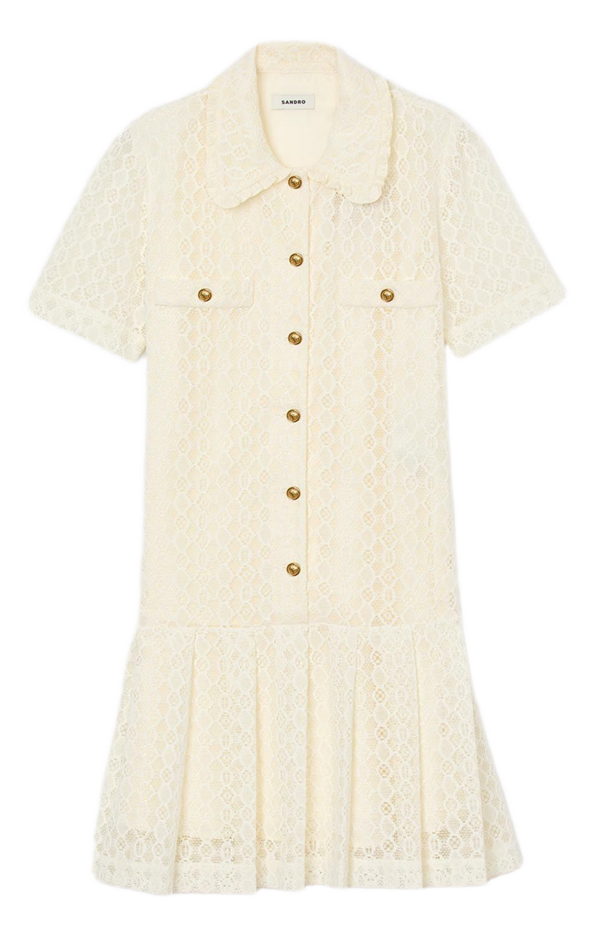 Robe courte col chemise en dentelle SANDRO Blanc